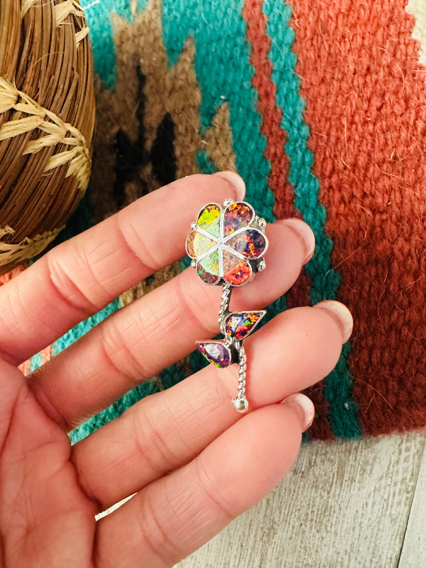 Handcrafted Opal & Sterling Silver Inlay Flower Pendant