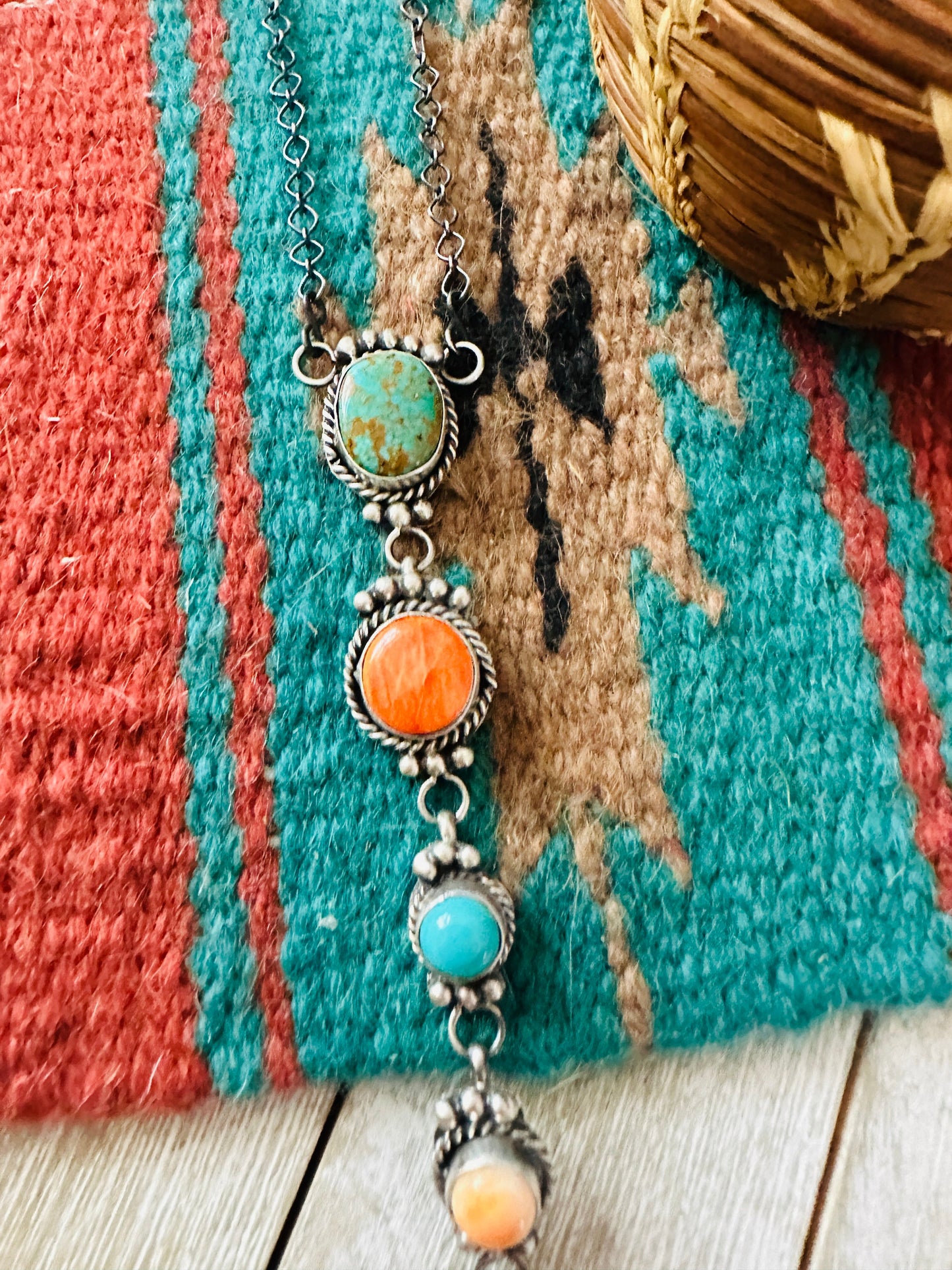 Handcrafted Sterling Silver & Multi Stone Lariat Necklace