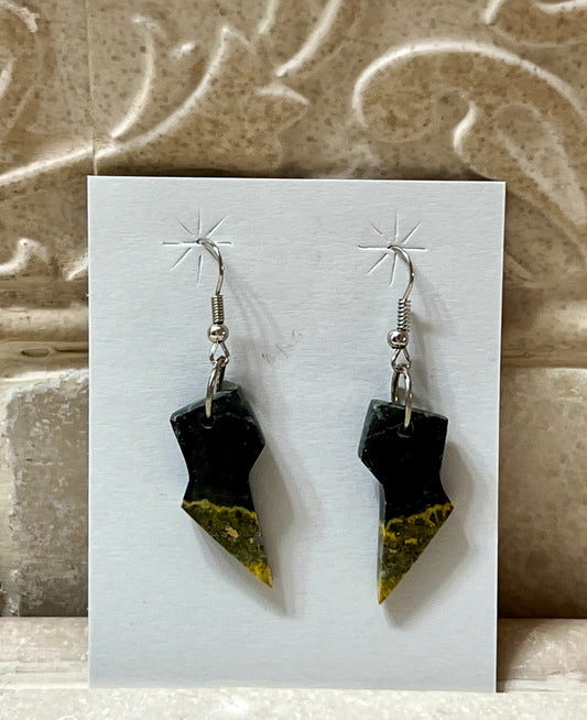 Handcrafted Bumblebee  & Sterling Silver Lightning Bolt Slab Earrings