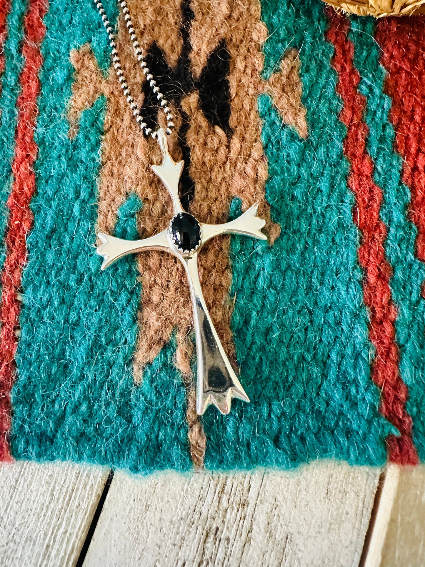 Handcrafted Black Onyx & Sterling Silver Cross Pendant