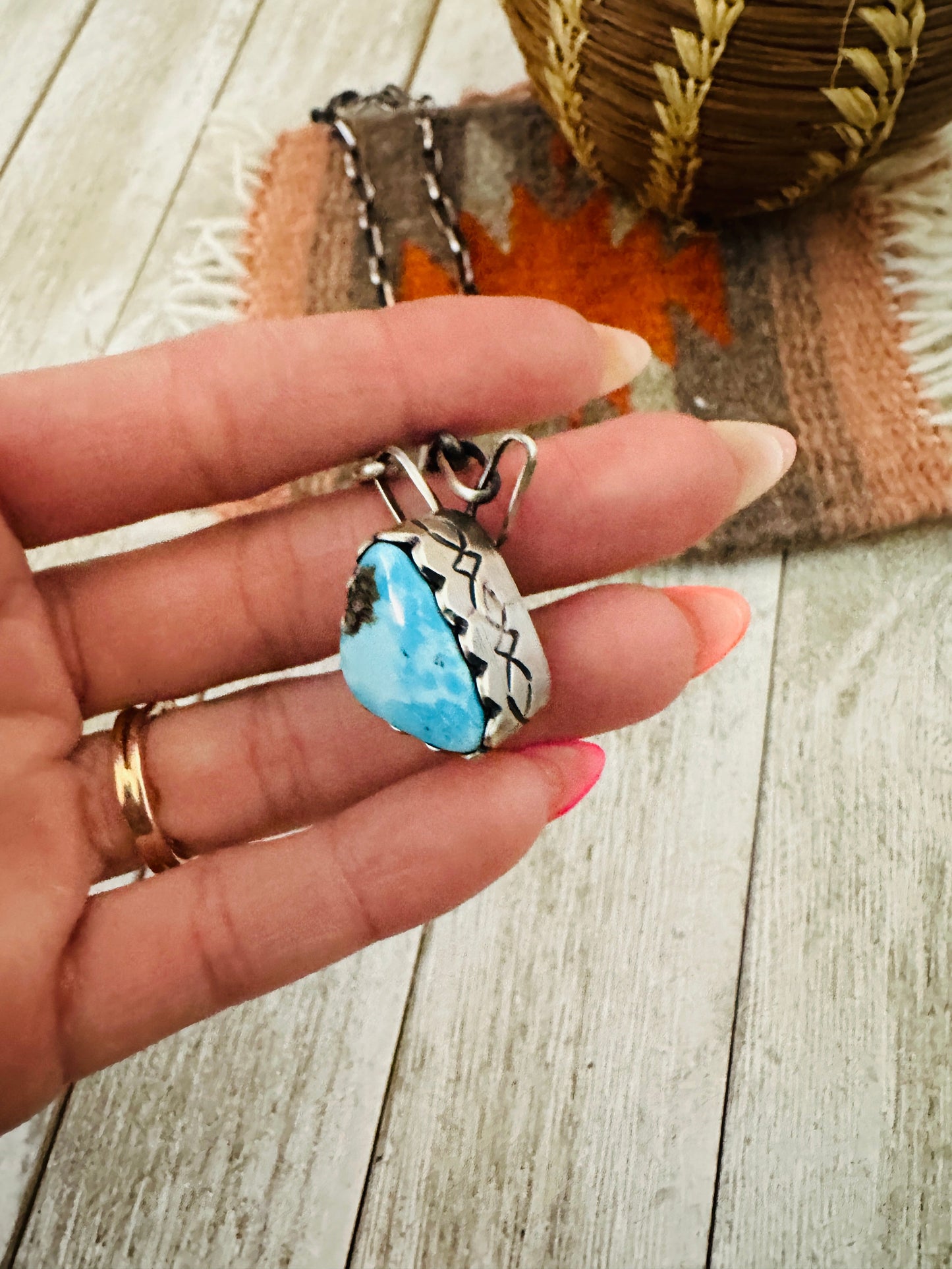 Handcrafted Golden Hills Turquoise & Sterling Silver Paper Clip Chain Necklace