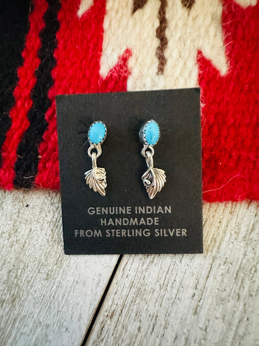 Handcrafted Turquoise & Sterling Silver Feather Dangle Earrings