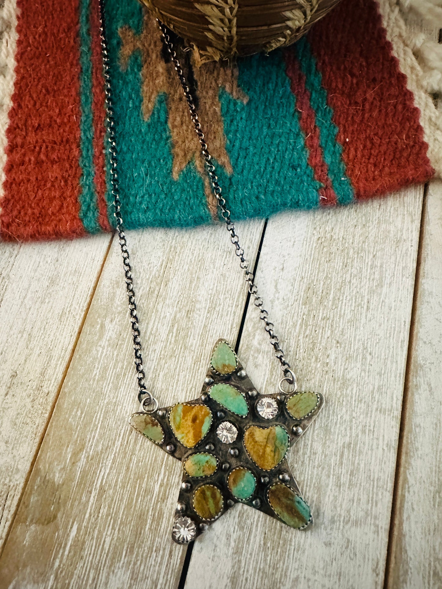 Handcrafted Sterling Silver, Royston Turquoise & CZ Star Necklace by Jacqueline Silver