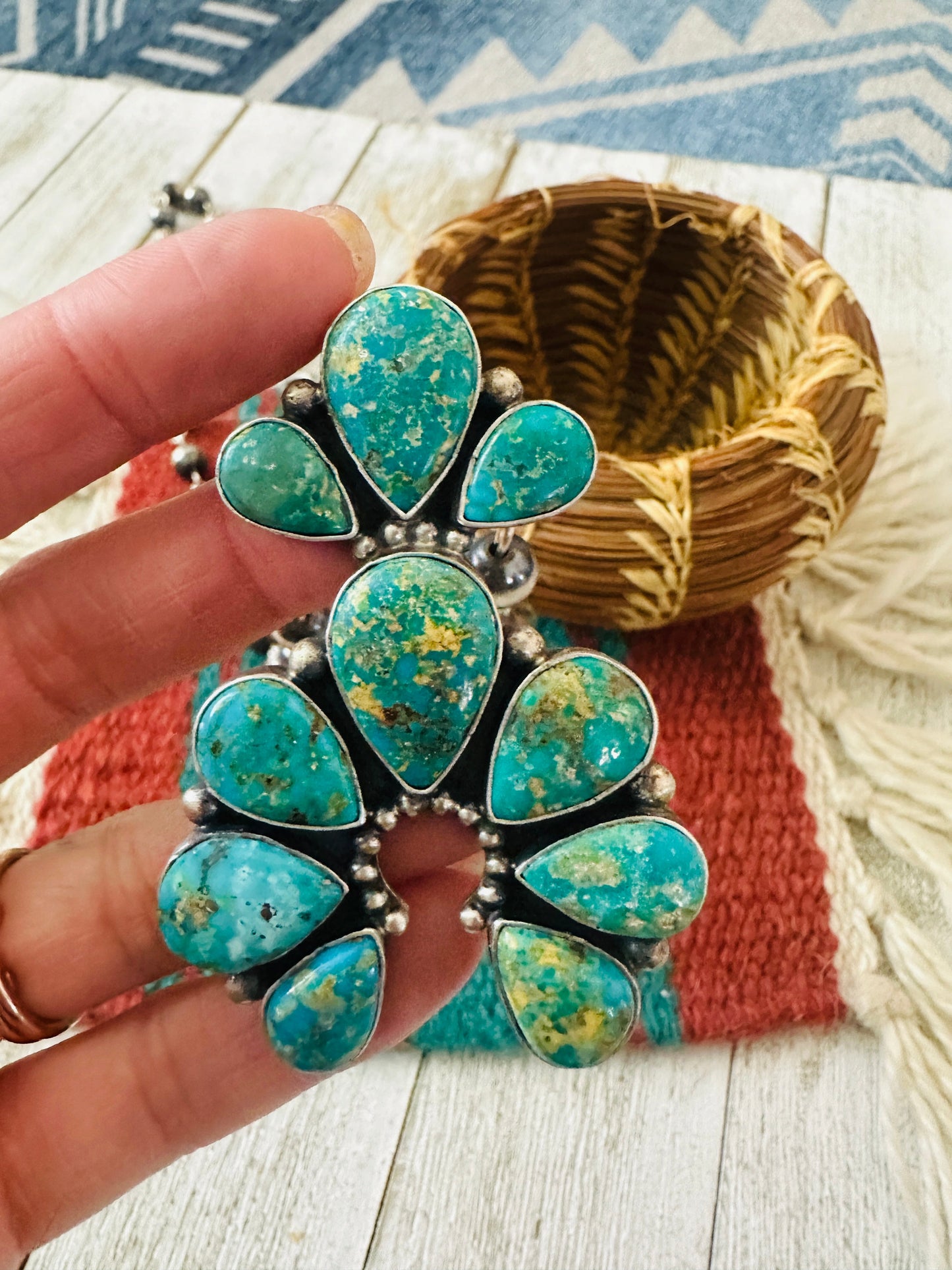 Handcrafted Sterling Silver & Sonoran Gold Turquoise Beaded Naja Necklace Signed