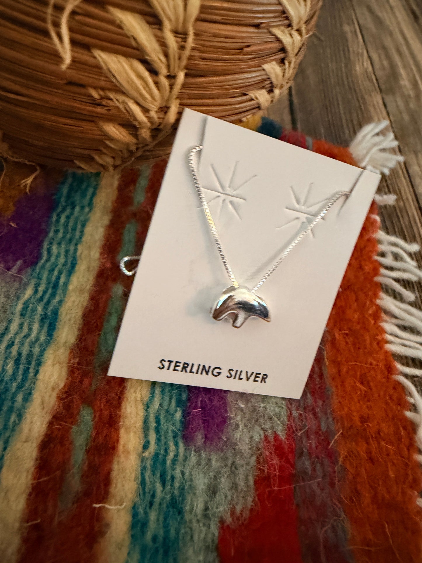 Handcrafted 18” Sterling Silver Fetish Bear Necklace
