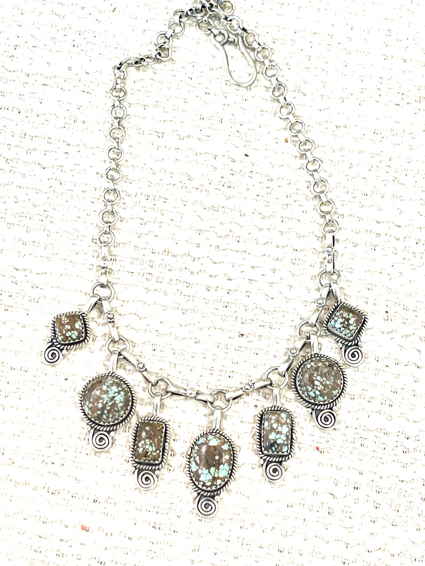 Handmade Sterling Silver Number 8 Turquoise Necklace with Signed Nizhoni