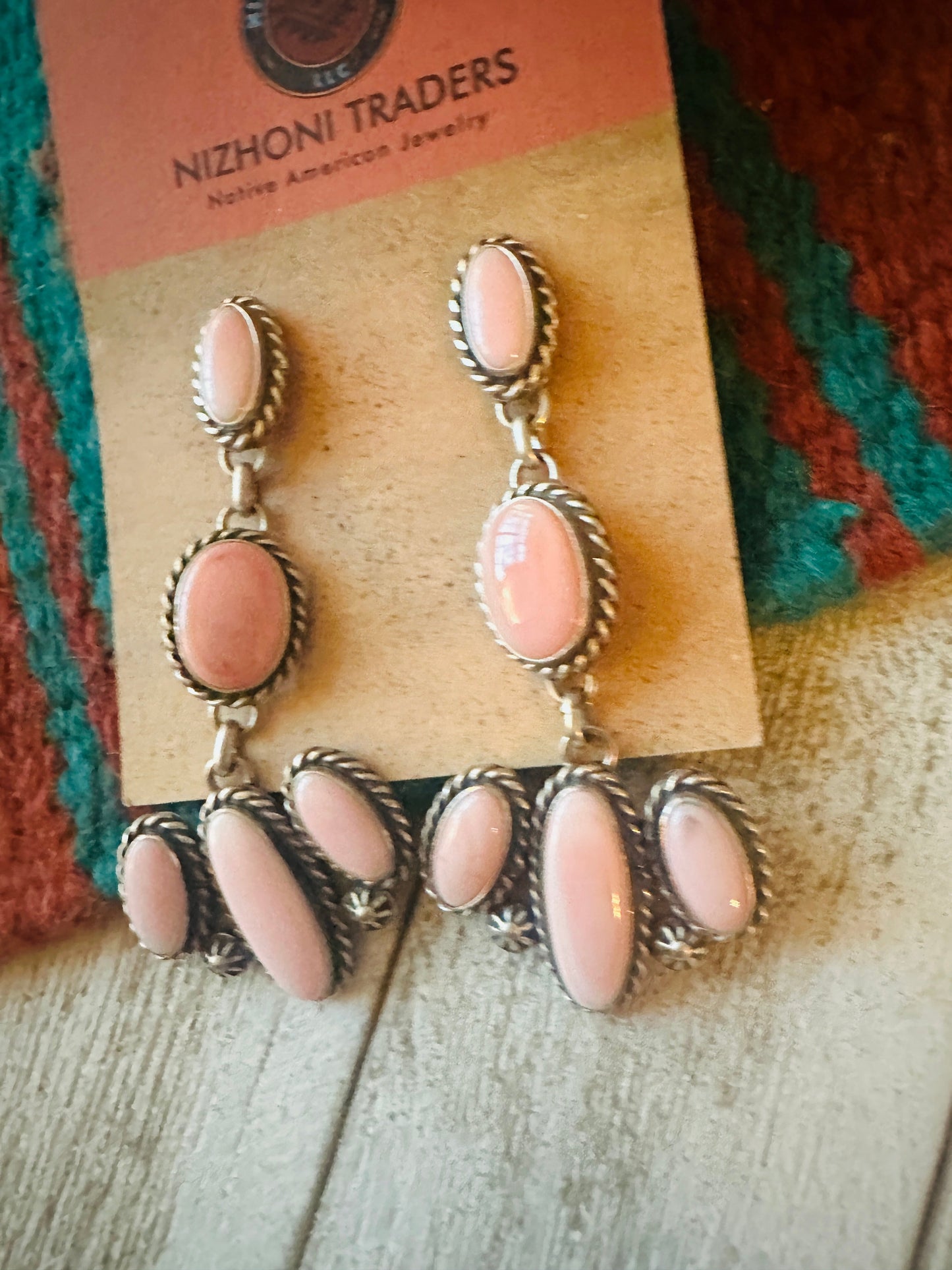 Handcrafted Queen Pink Conch & Sterling Silver Dangle Earrings