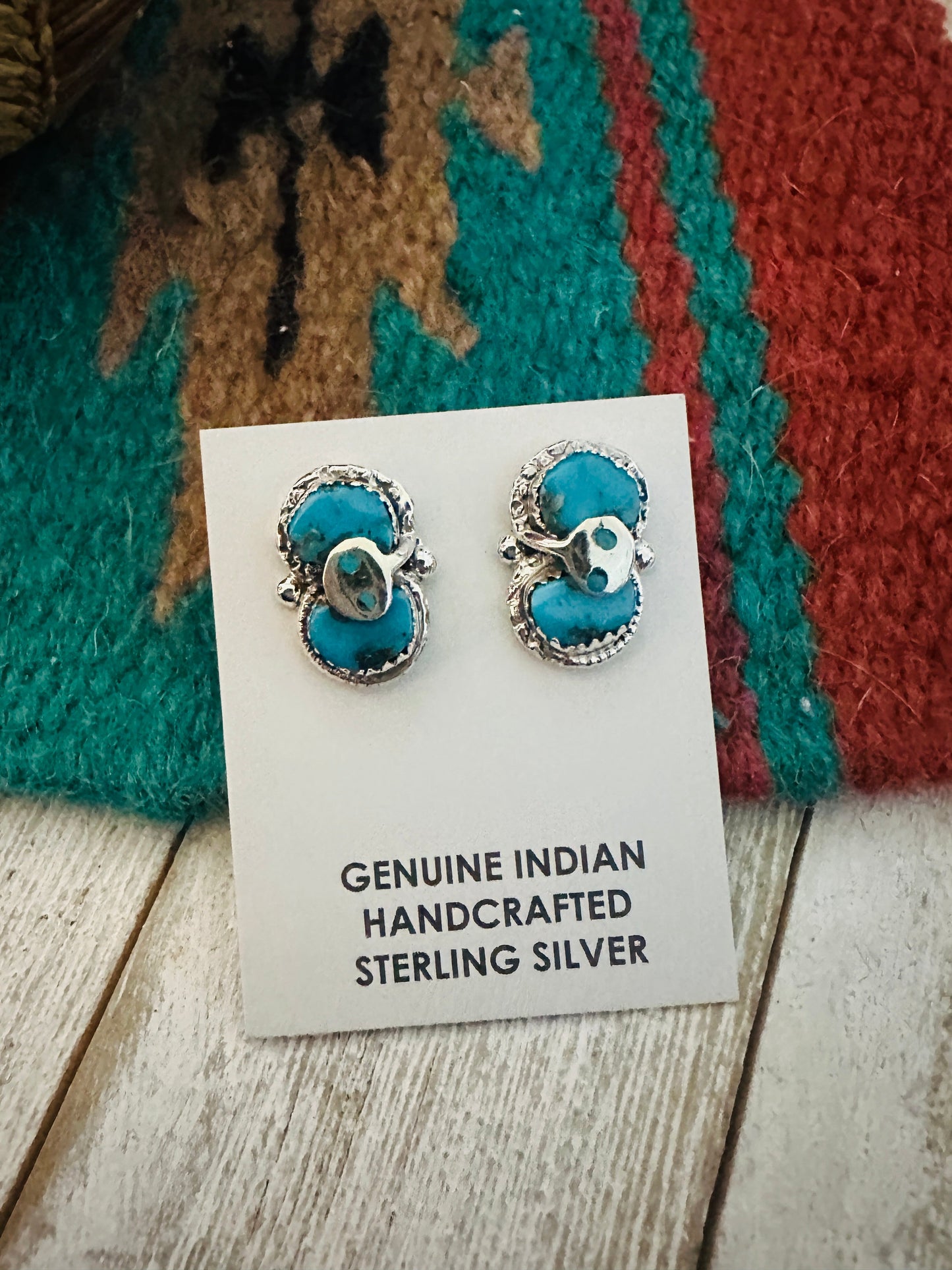 Zuni Sterling Silver & Turquoise Post Earrings by Effie Calavaza