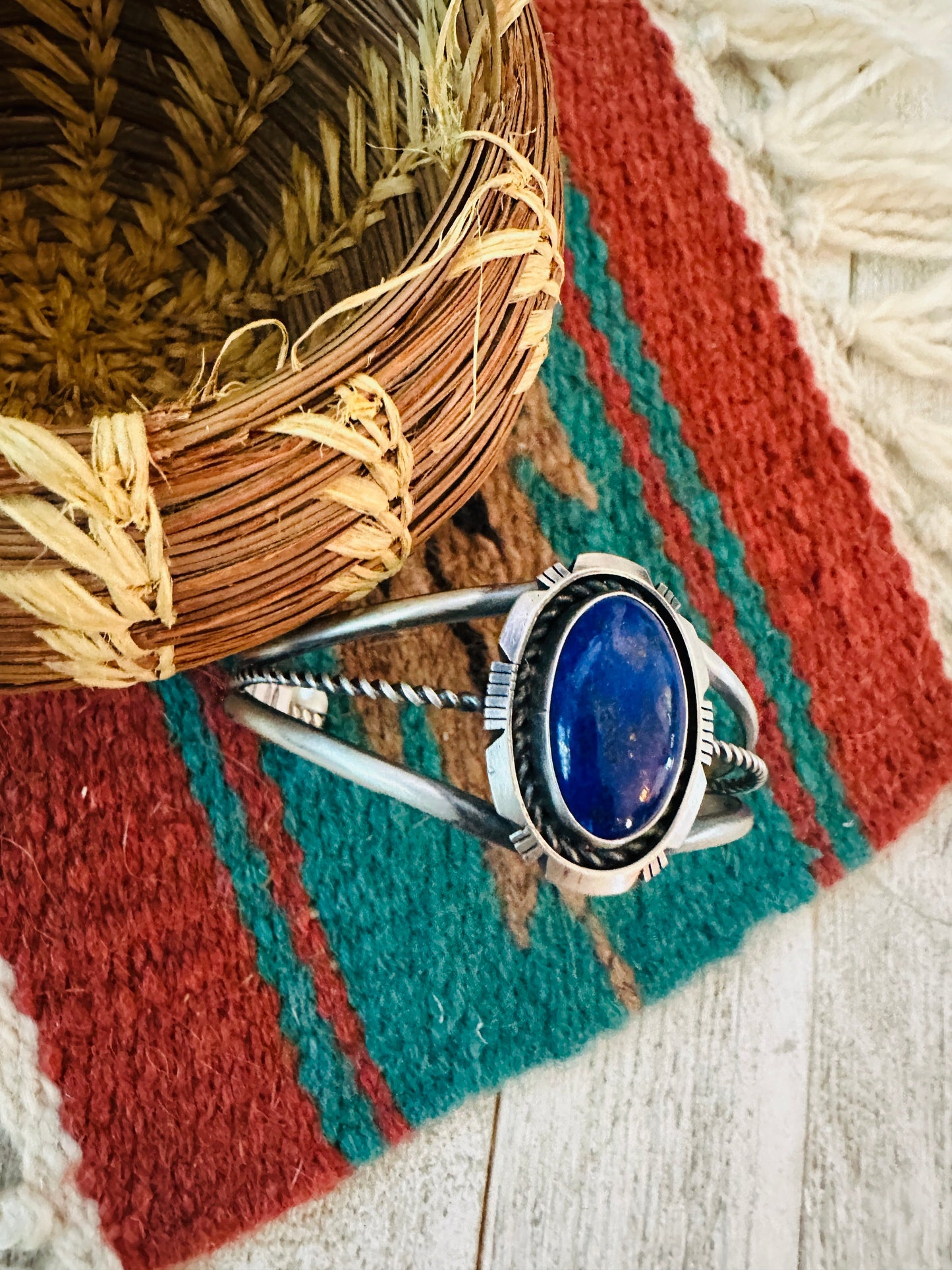 Handcrafted Sterling Silver & Lapis Cuff Bracelet by Eli Skeets