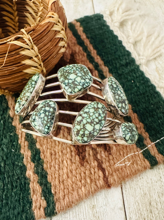 Handcrafted Old Pawn Tibetan Turquoise & Sterling Silver Cuff Bracelet