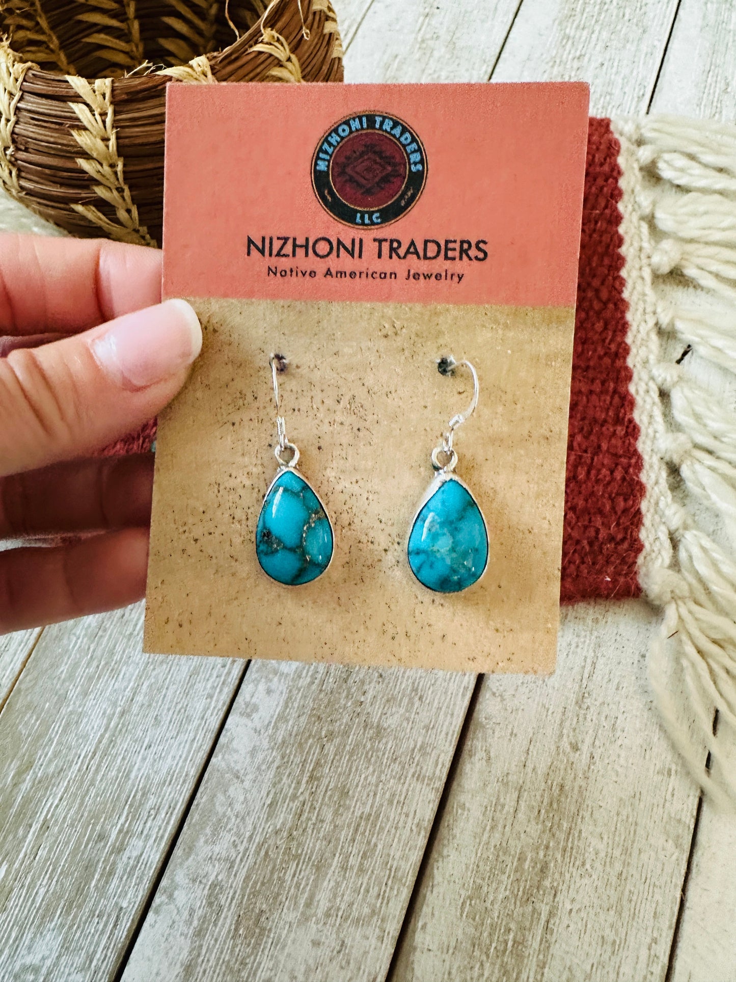 Handcrafted Turquoise & Sterling Silver Teardrop Dangle Earrings