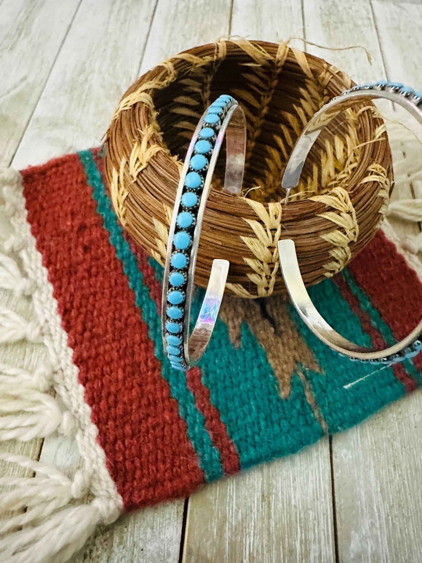 Handcrafted Turquoise & Sterling Silver Snake Eye Hoop Earrings