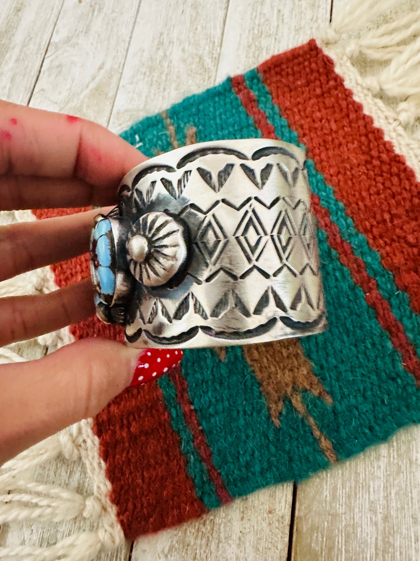 Handcrafted Sterling Silver & Golden Hills Turquoise Cuff Bracelet by Chimney Butte /