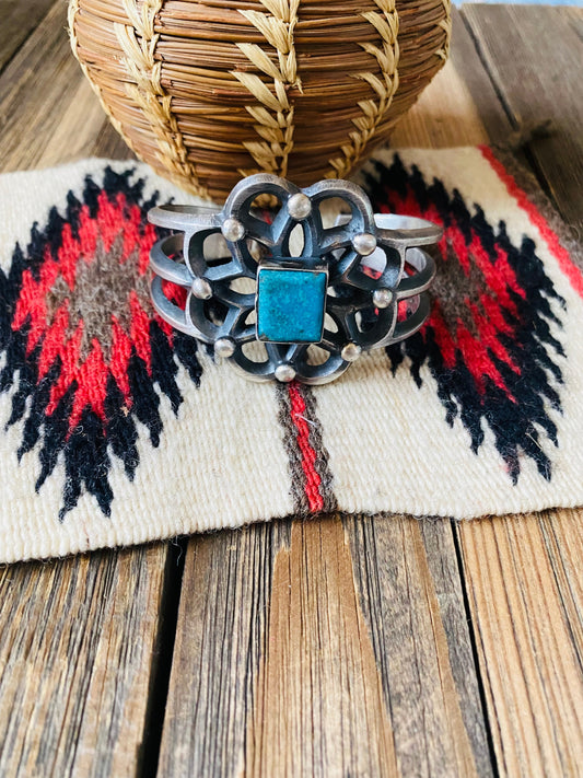 Handcrafted Kingman Turquoise & Sterling Silver Cuff Bracelet by Chimney Butte
