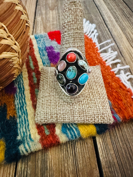 Handcrafted Multi Stone & Sterling Silver Ring Size 11 by Emer Thompson