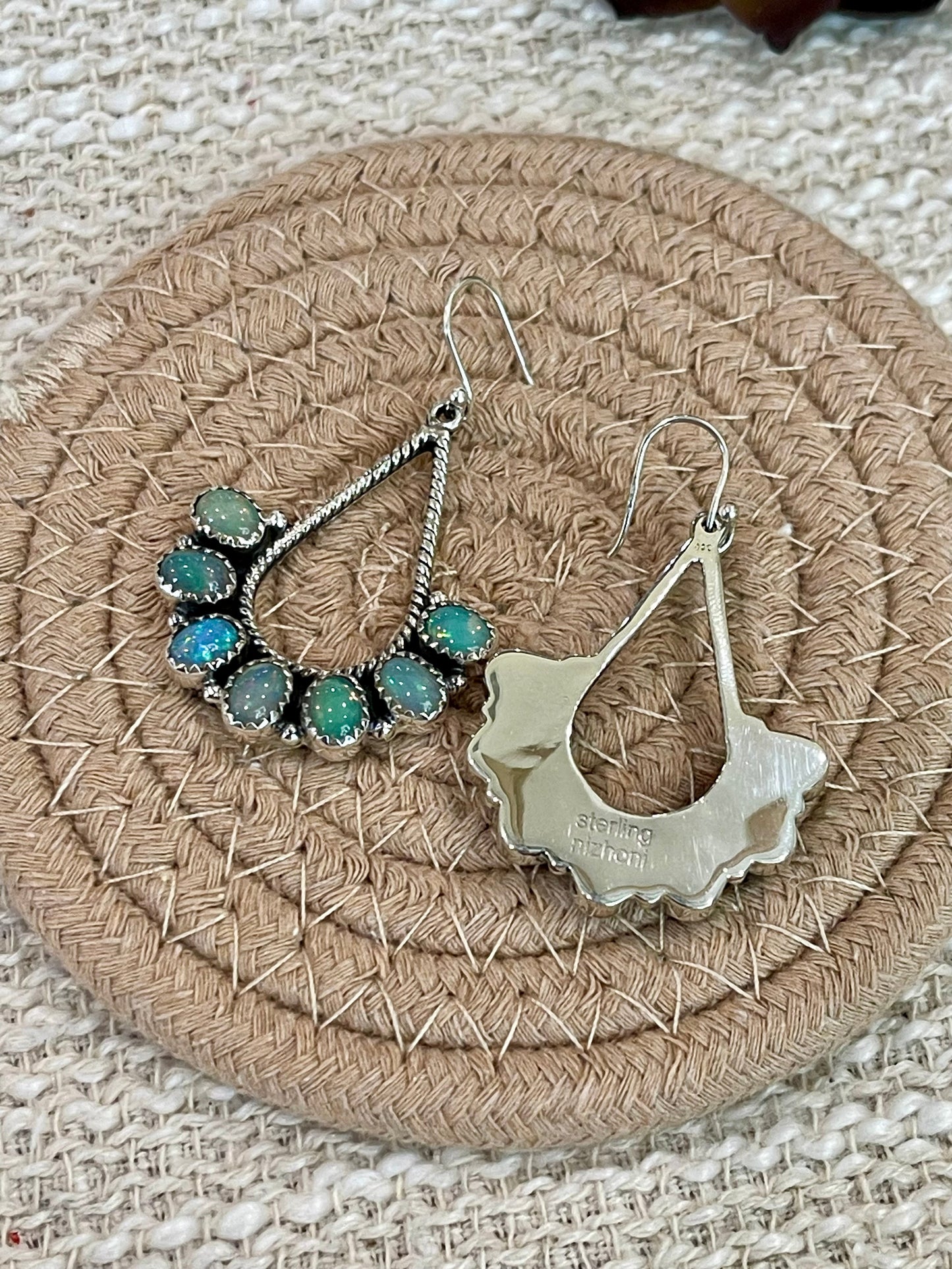 Handmade Light Blue Opal & Sterling Silver Dangle Earrings