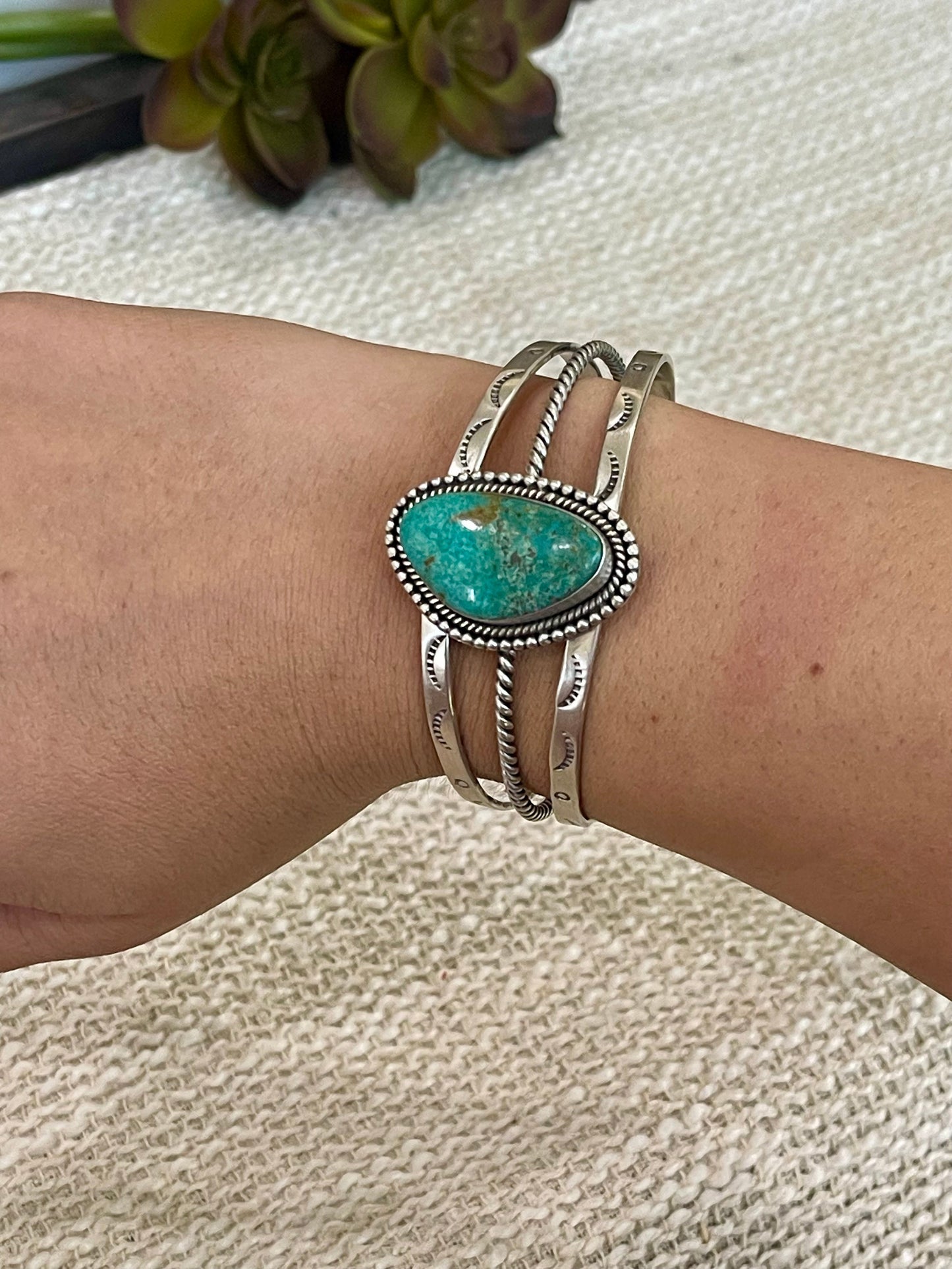 Handmade Sterling Silver, Kingman Turquiose Adjustable Cuff Bracelet