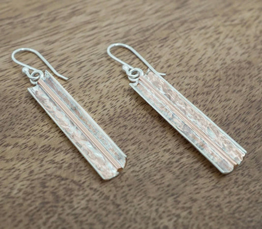 Copper Reflection Sterling Silver Earrings on Hook