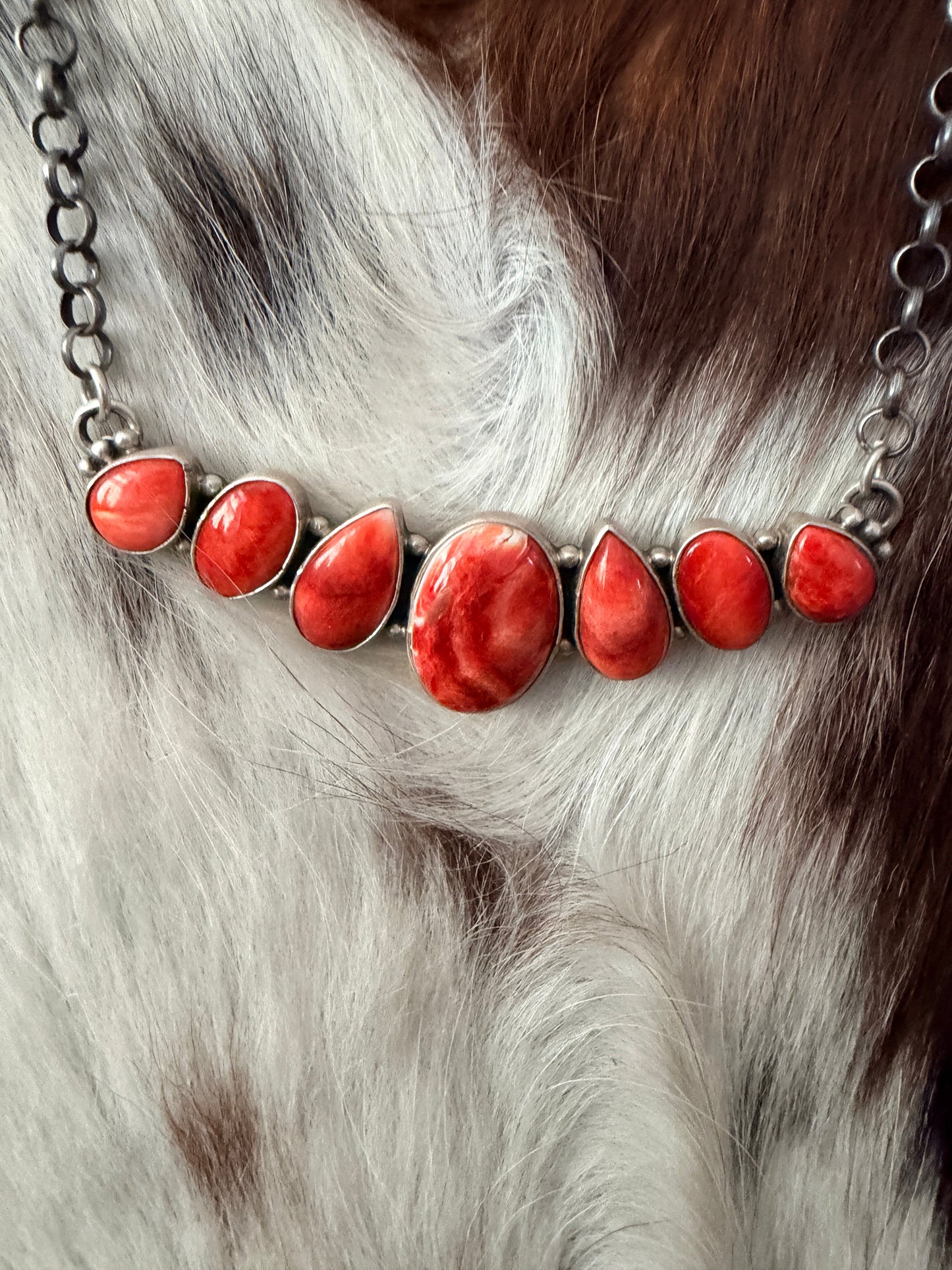 Handcrafted Orange Spiny Oyster & Sterling Silver Necklace by Elouise Richards