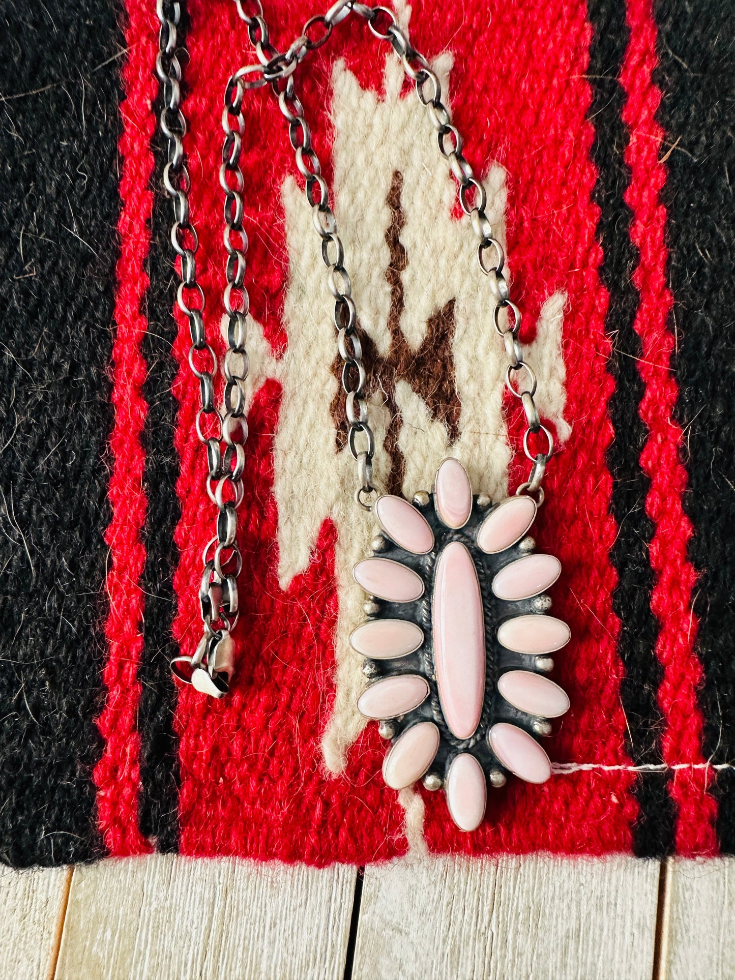 Handcrafted Sterling Silver & Queen Pink Conch Cluster Necklace