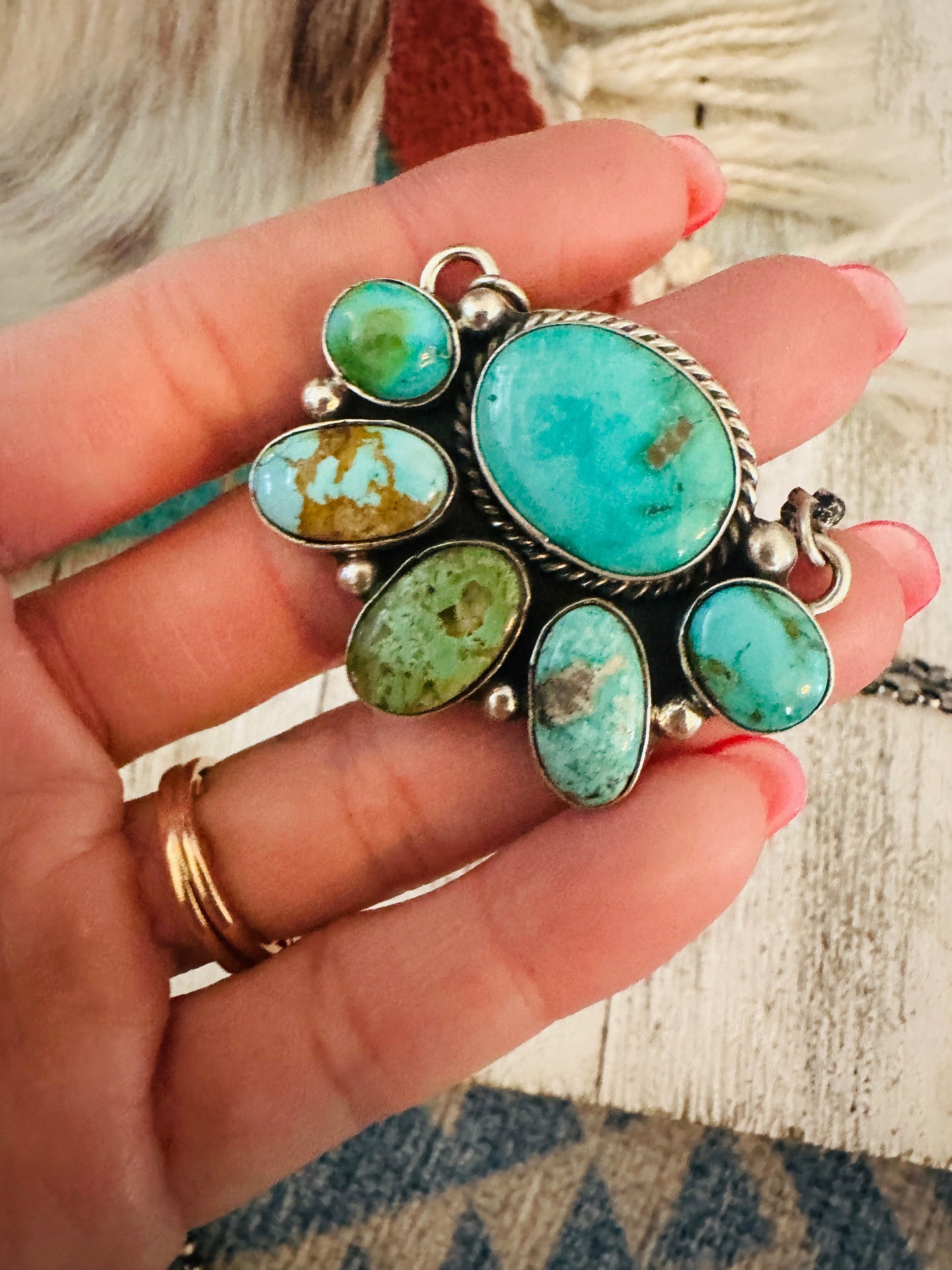 Handcrafted Sterling Silver & Turquoise Cluster Necklace by Emerson Thompson