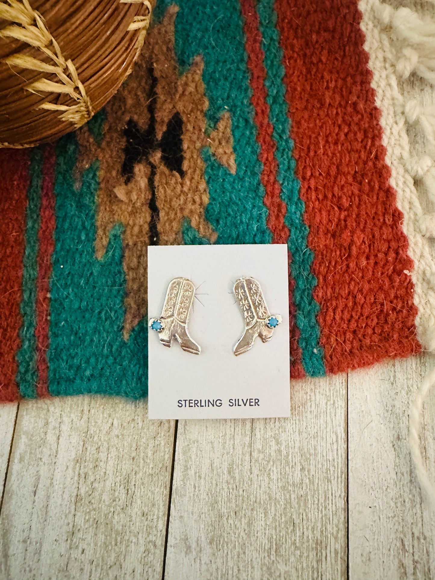 Navajo Turquoise & Sterling Silver Cowboy Boot Stud Earrings