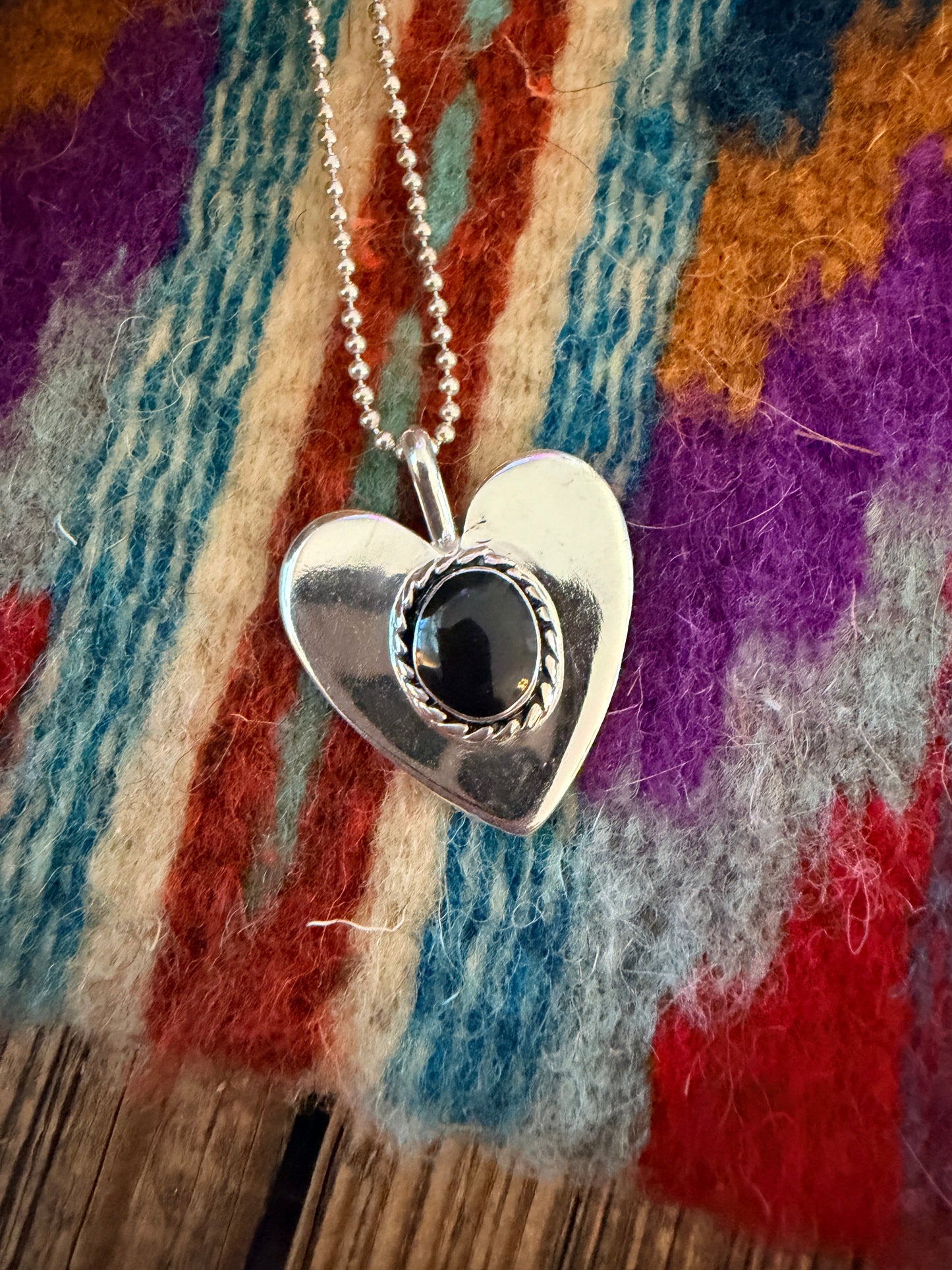 Handcrafted Sterling Silver & Onyx Heart Pendant by Joseph Martinez