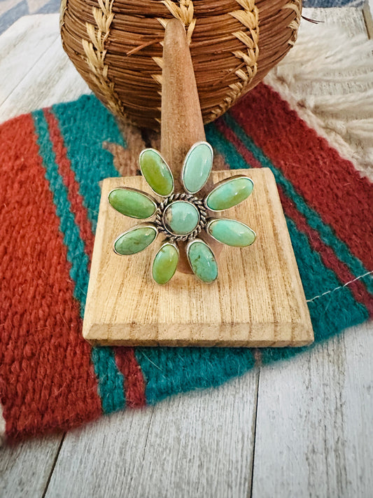 Handcrafted Sterling Silver & Turquoise Flower Adjustable Ring