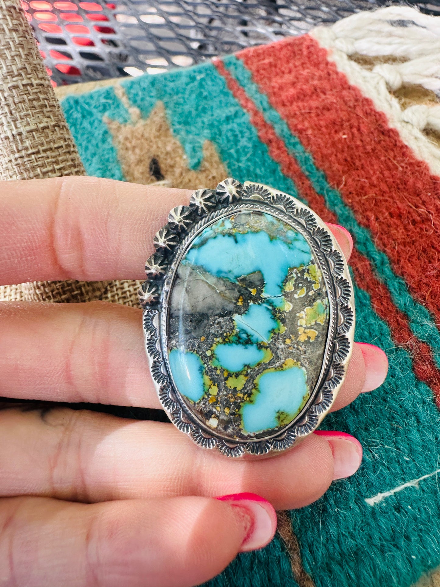 Handcrafted Kingman Web Turquoise & Sterling Silver Adjustable Ring