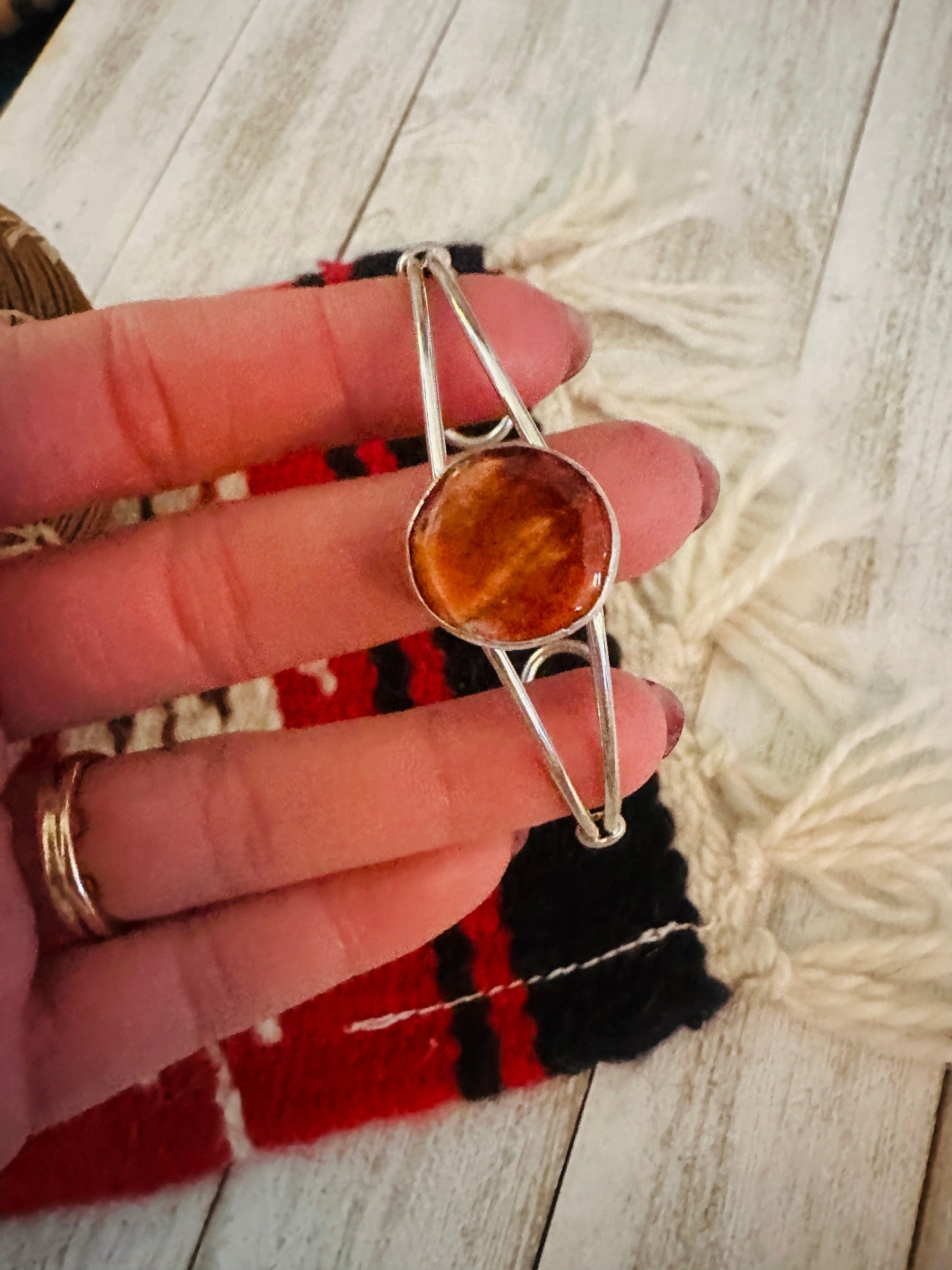Handcrafted Sterling Silver & Orange Spiny Oyster Cuff Bracelet