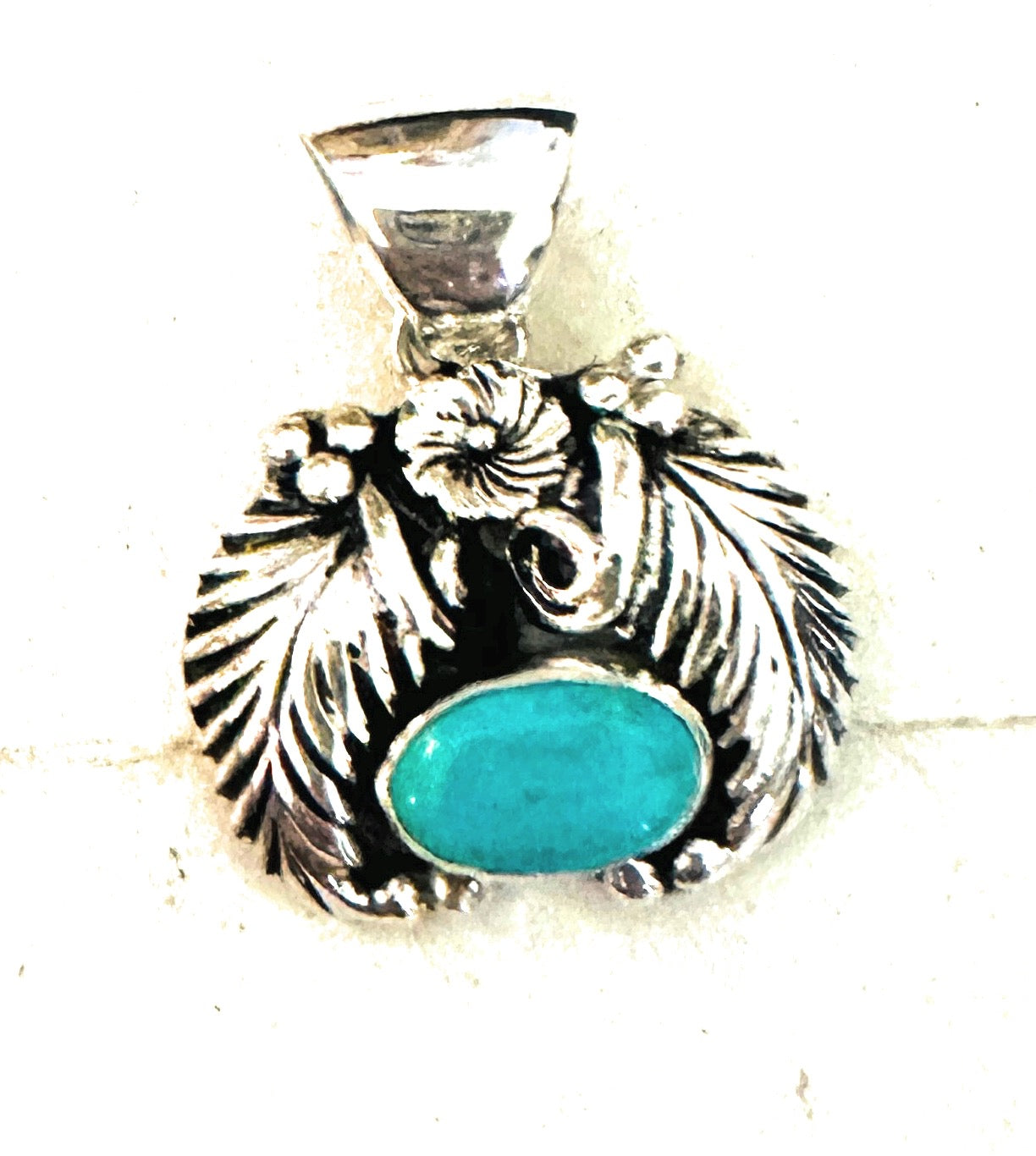 Handcrafted Turquoise & Sterling Silver Leaf Pendant