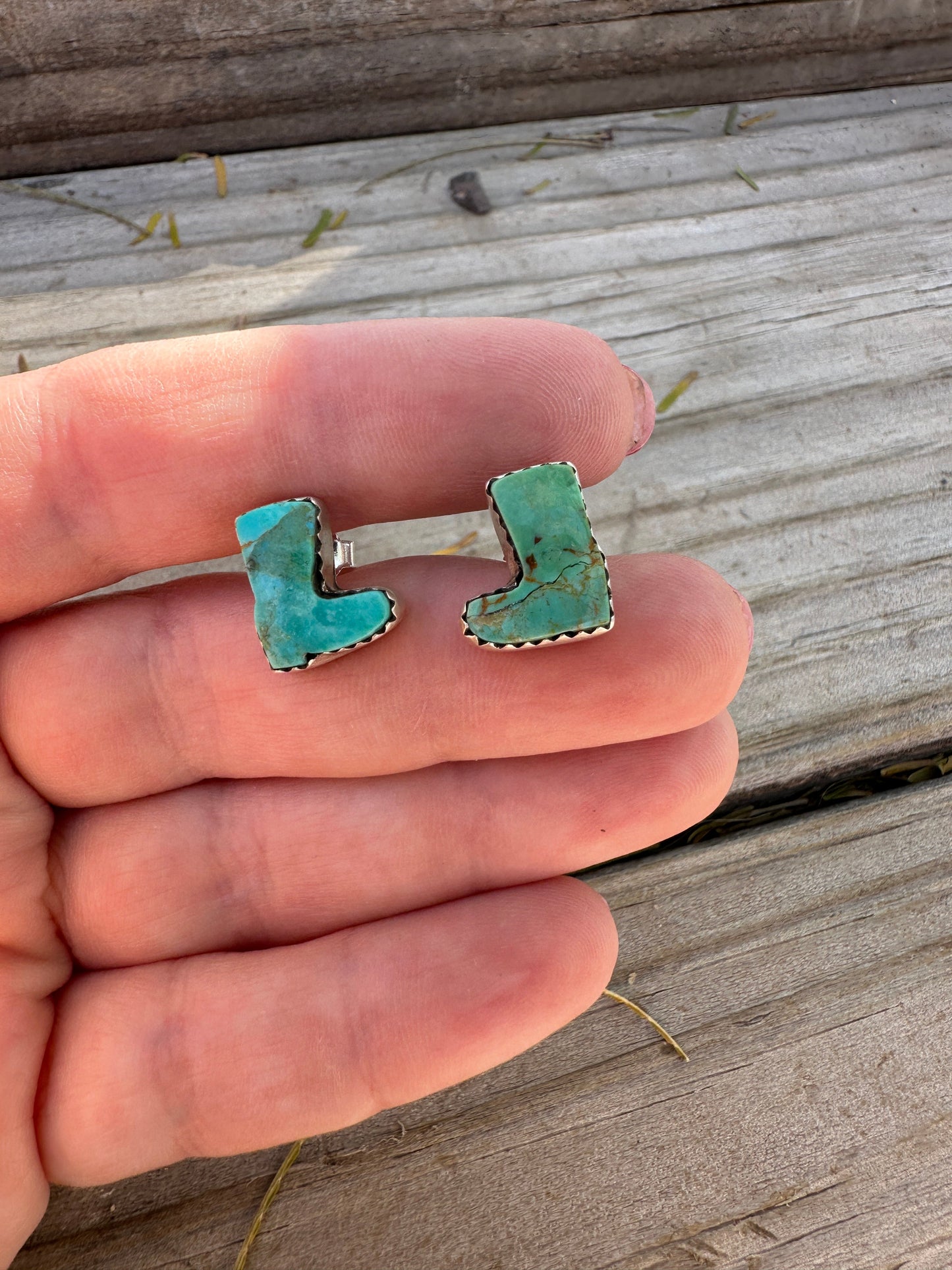 Turquoise Sterling Silver Boot Earrings Handmade