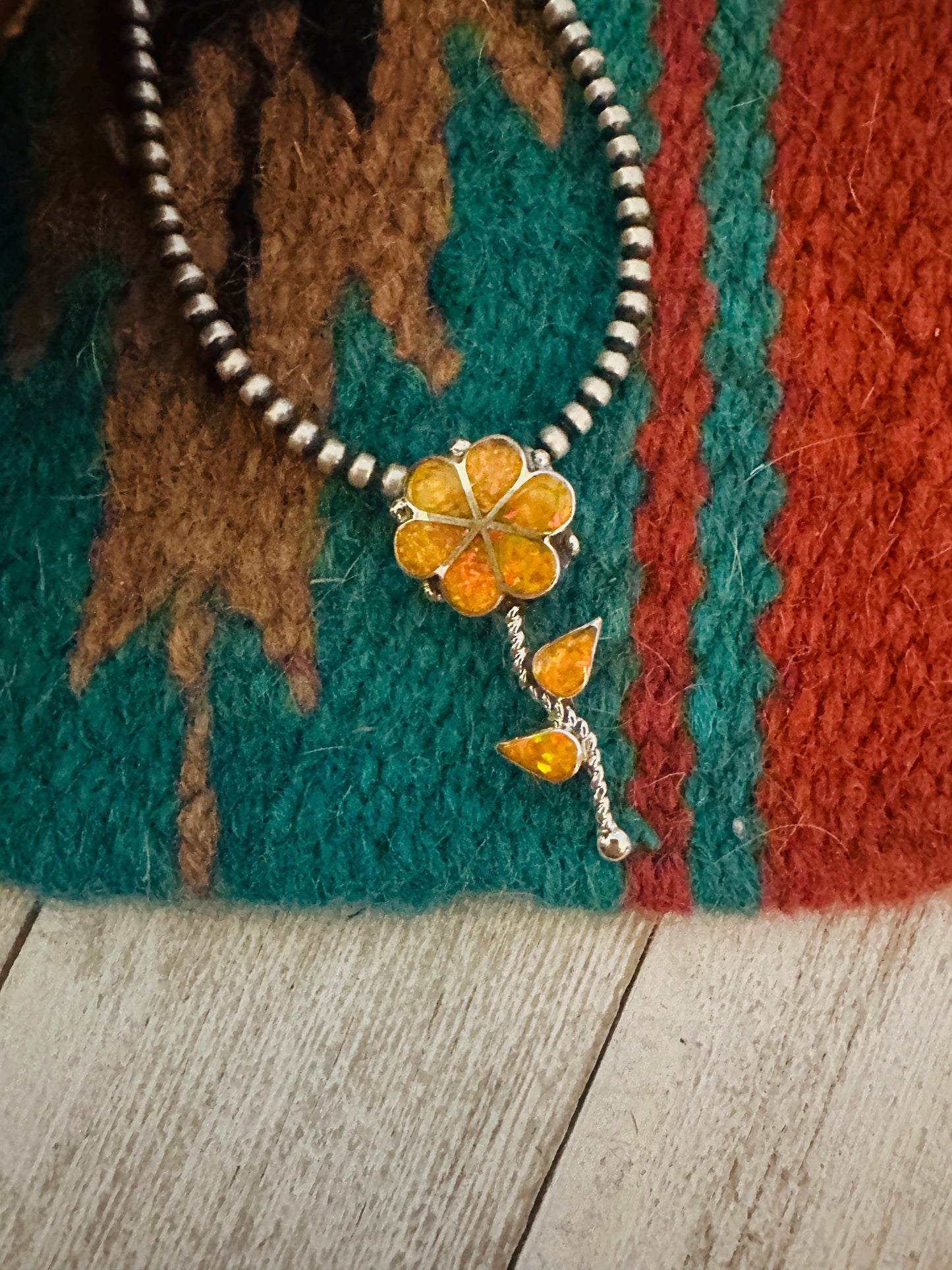 Handcrafted Yellow Opal & Sterling Silver Inlay Flower Pendant