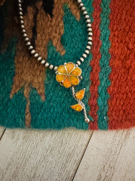 Handcrafted Yellow Opal & Sterling Silver Inlay Flower Pendant