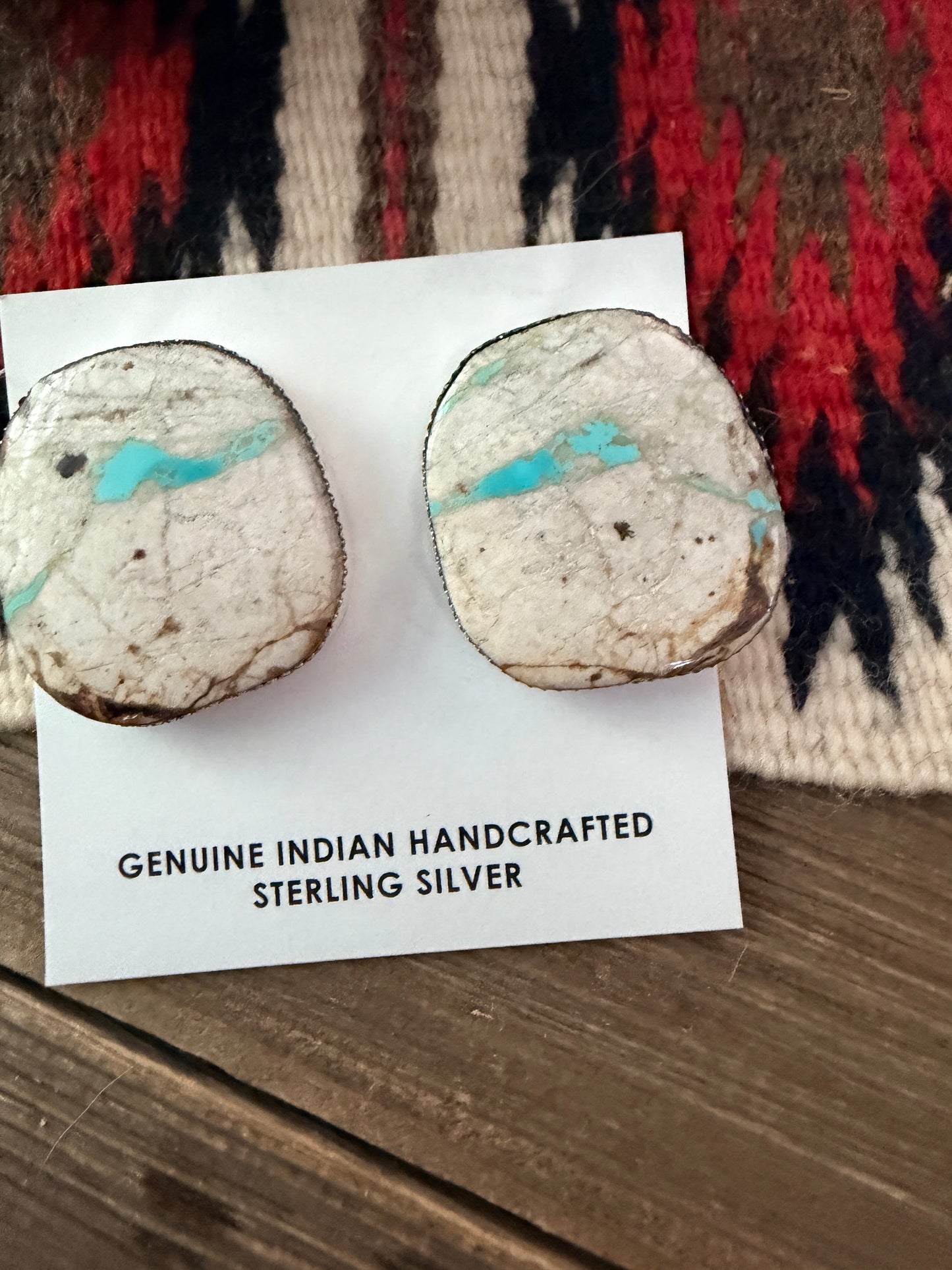 Handcrafted Ribbon Turquoise & Sterling Silver Post Earrings by Lorenzo Arviso Jr.
