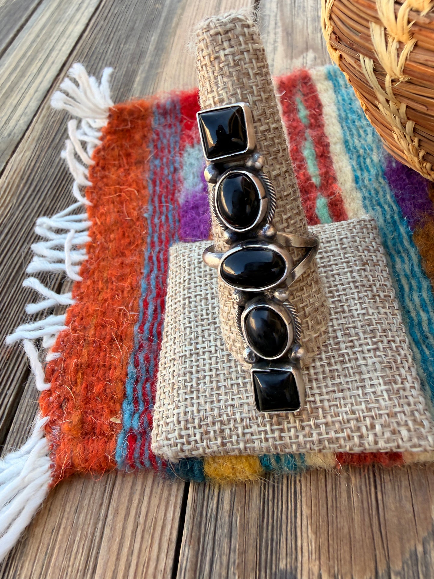 Handcrafted Black Onyx & Sterling Silver Adjustable Ring by Danny Henio