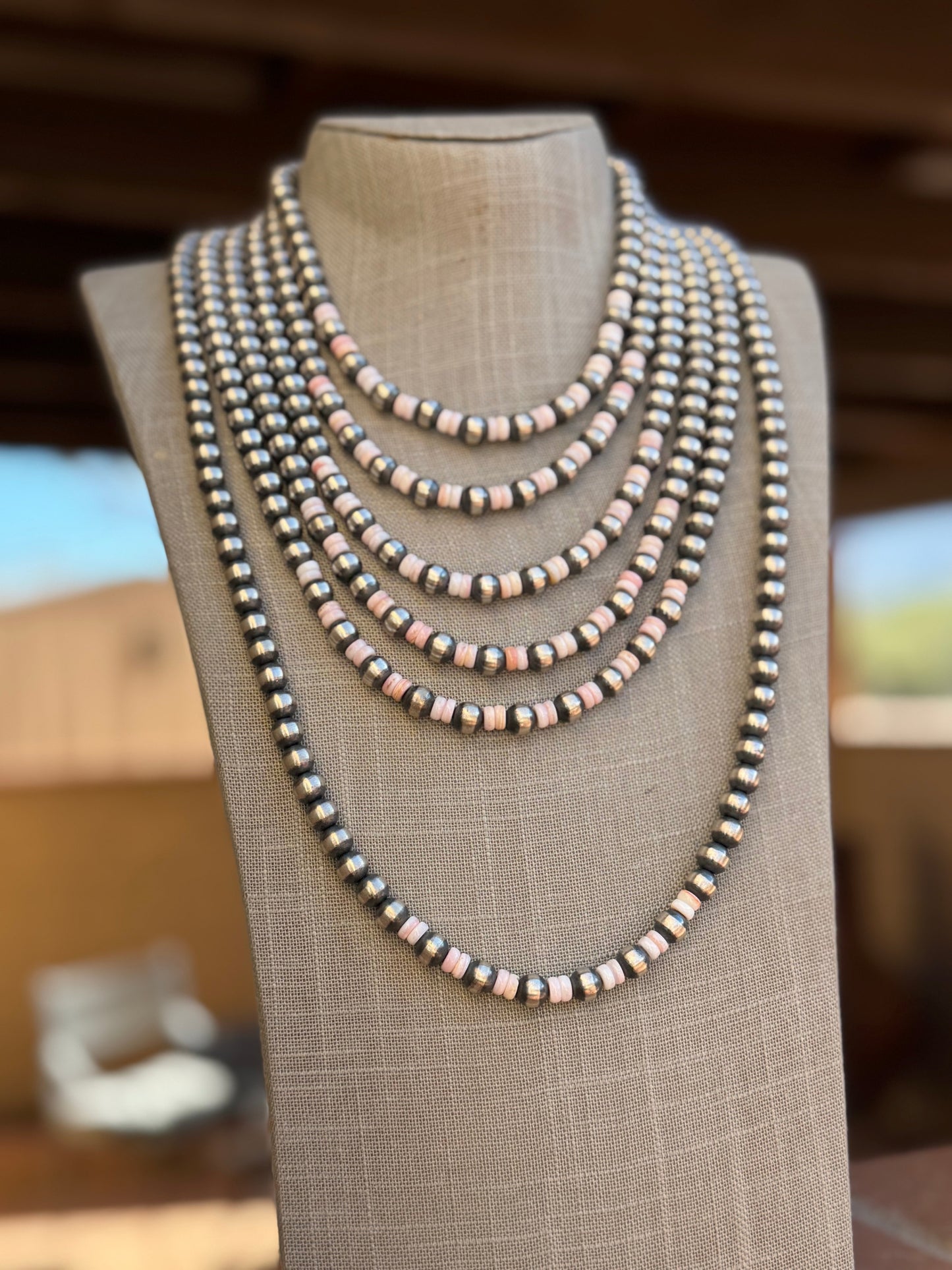 Handcrafted  Sterling Silver Pearl & Queen Pink Conch Beaded Necklace 8mm