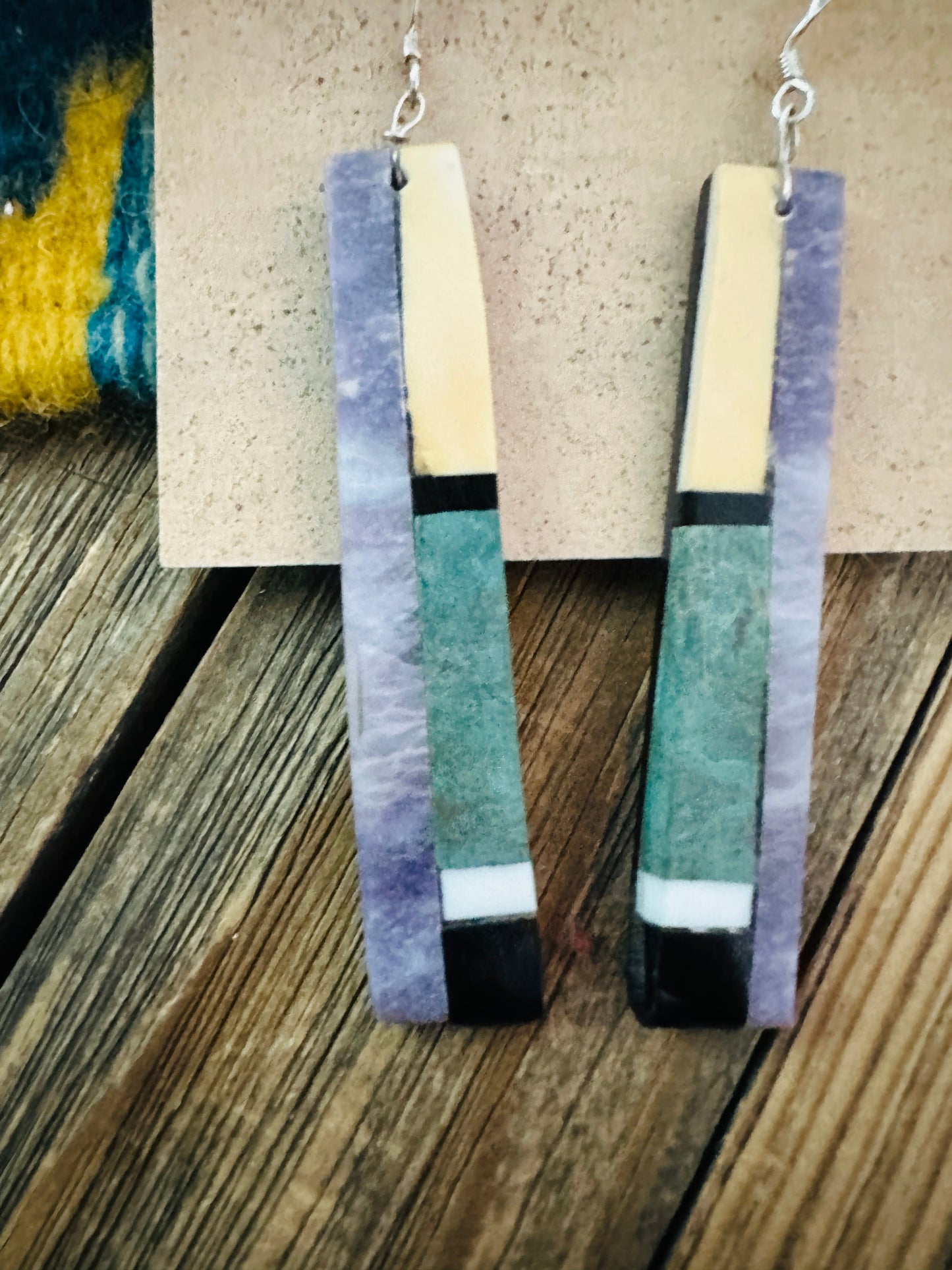 Handcrafted Multi Stone Inlay Slab Dangle Earrings
