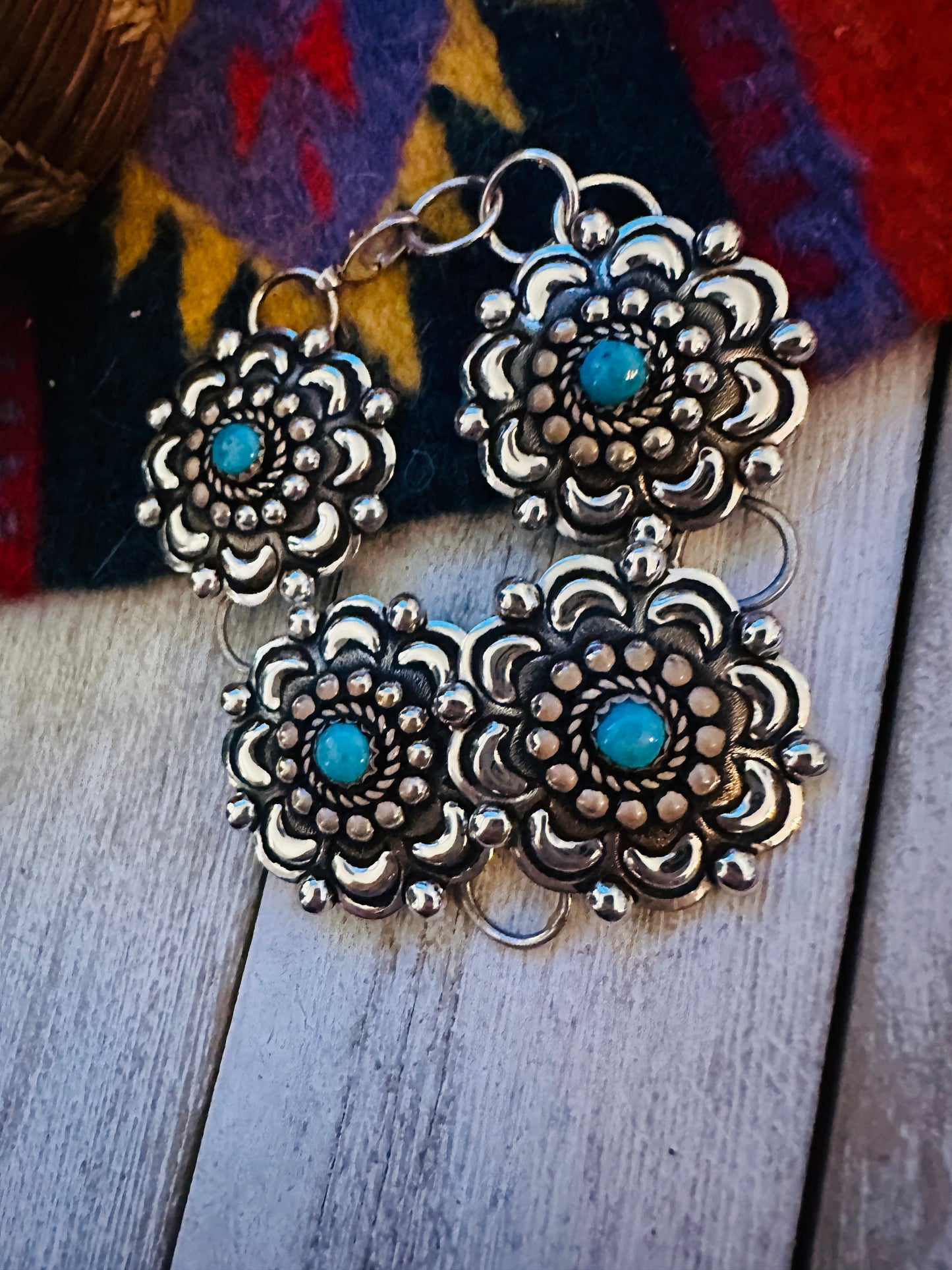 Handcrafted Turquoise & Sterling Silver Concho Link Bracelet