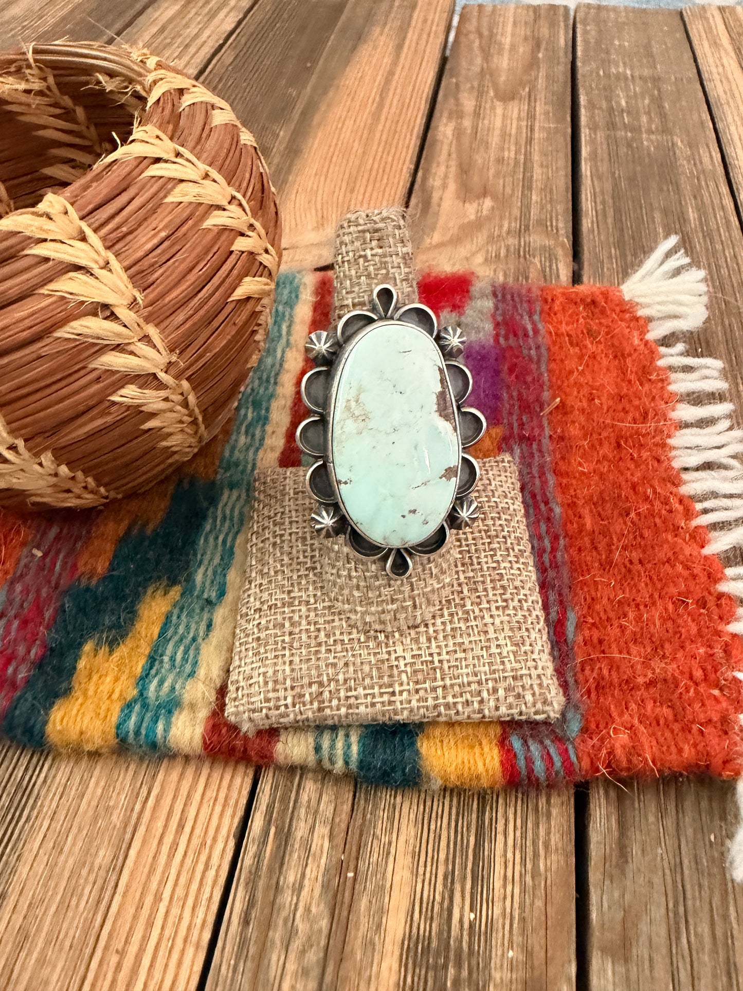 Handcrafted Dry Creek Turquoise & Sterling Silver Ring Size 7.75 by Jameson Garcia