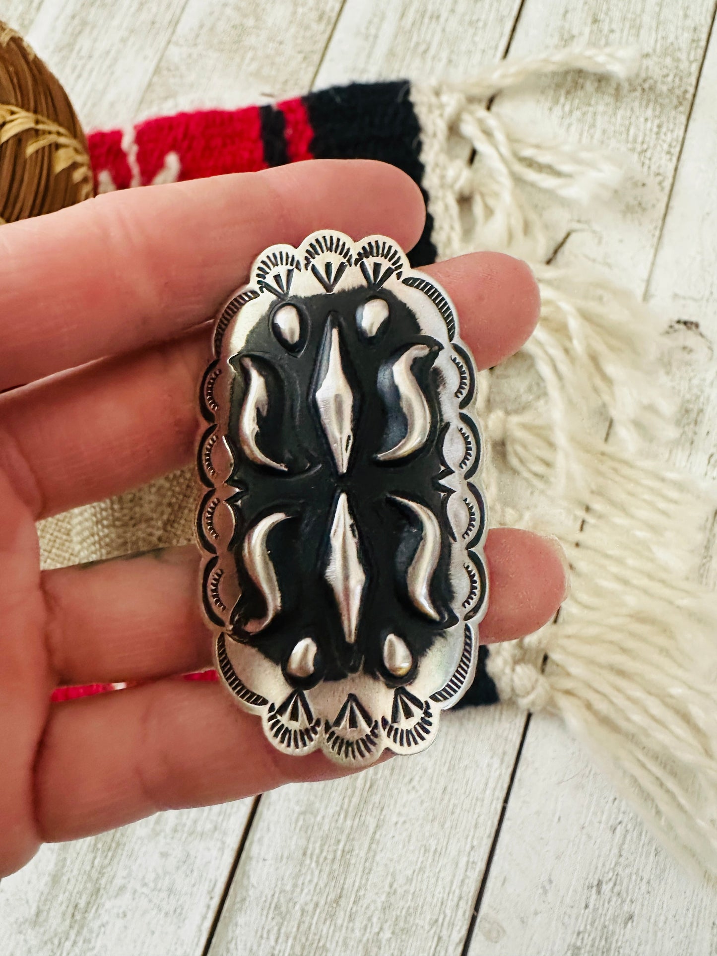 Handcrafted Sterling Silver Adjustable Concho Ring by Leander Tahe