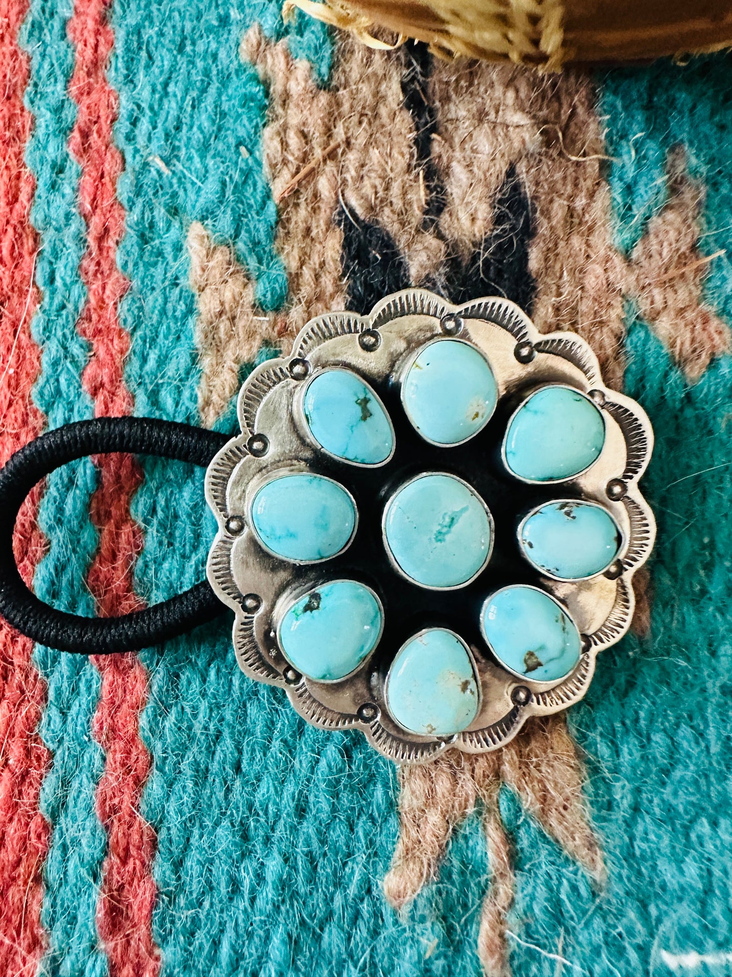 Handcrafted Turquoise & Sterling Silver Cluster Hair Tie