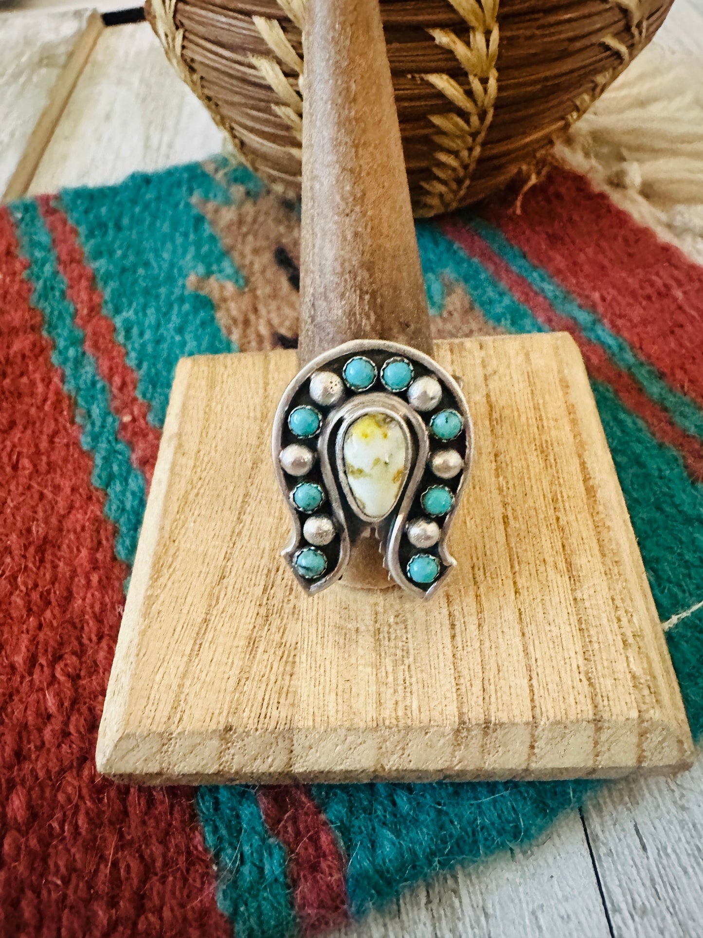 Handcrafted Sterling Silver & Turquoise Adjustable Horseshoe Ring