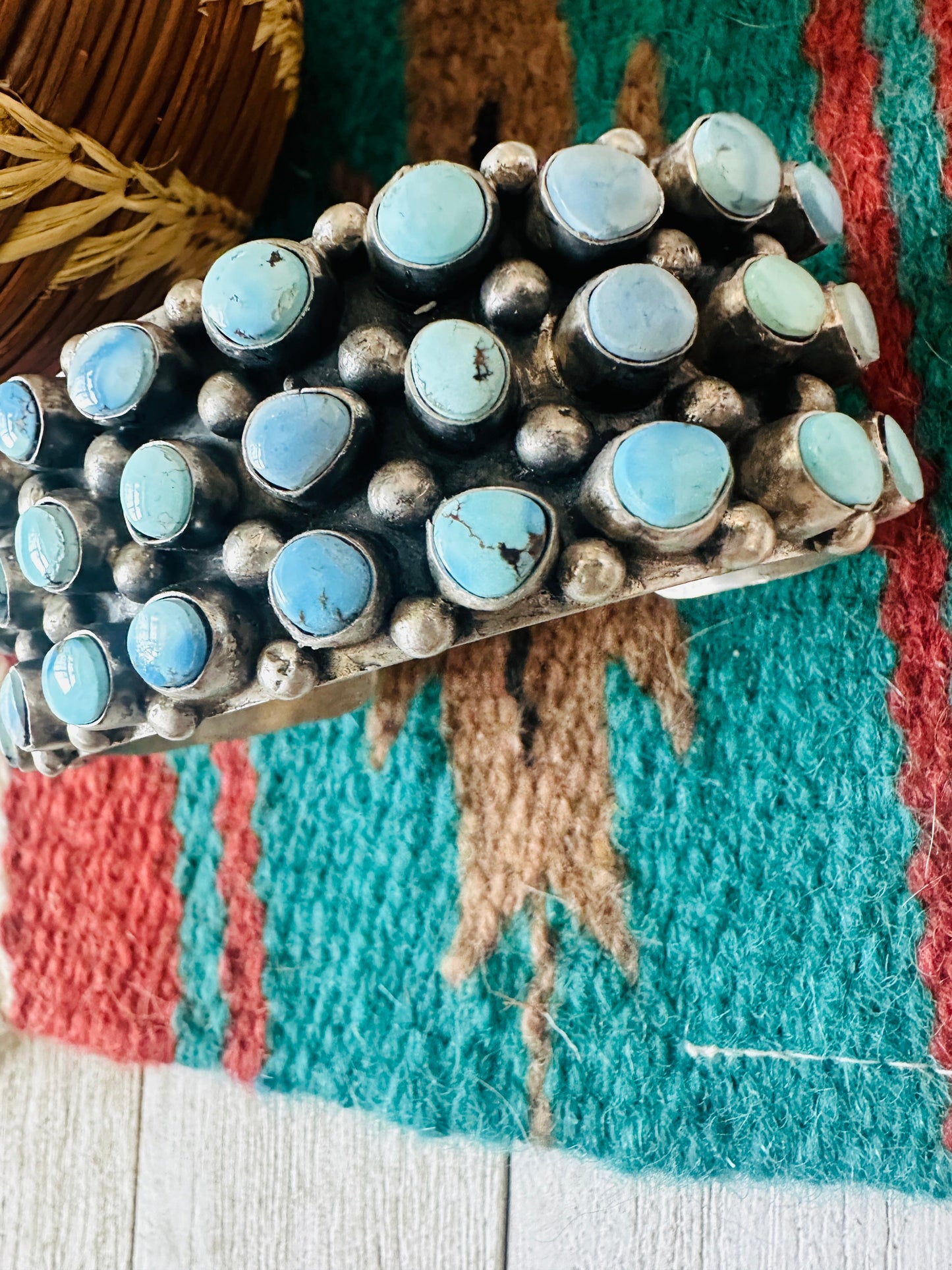 Sterling Silver & Golden Hills Turquoise Cluster Cuff Bracelet /