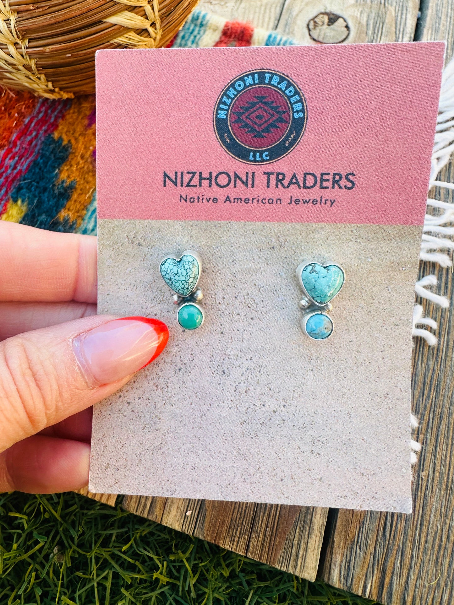 Handcrafted Turquoise & Sterling Silver Heart Earrings