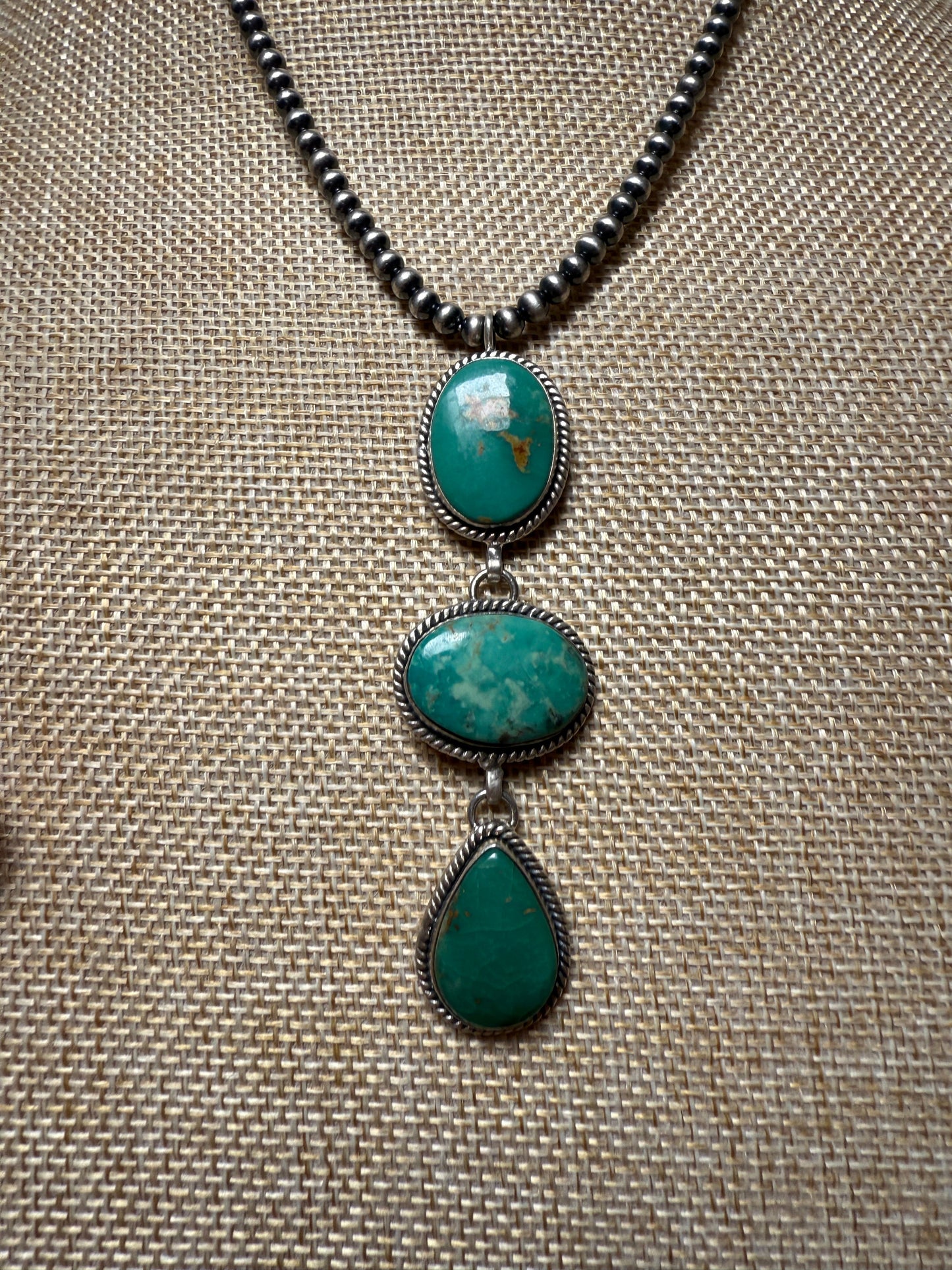 Handmade Sterling Silver & Royston Turquoise Lariat Necklace