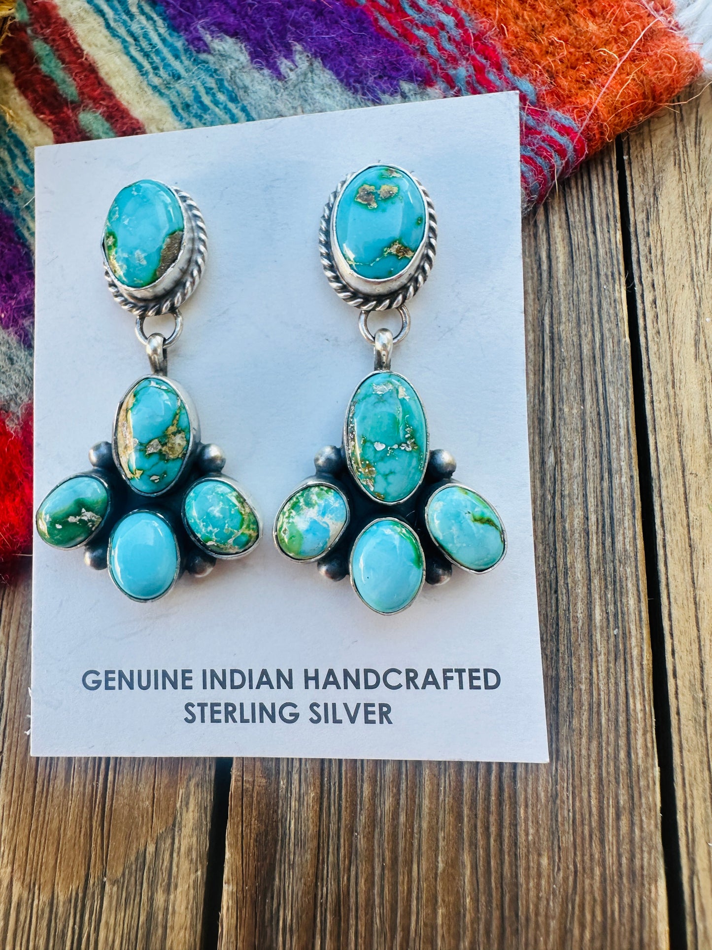 Handcrafted Sterling Silver & Sonoran Mountain Turquoise Cluster Dangle Earrings by Debra Smith