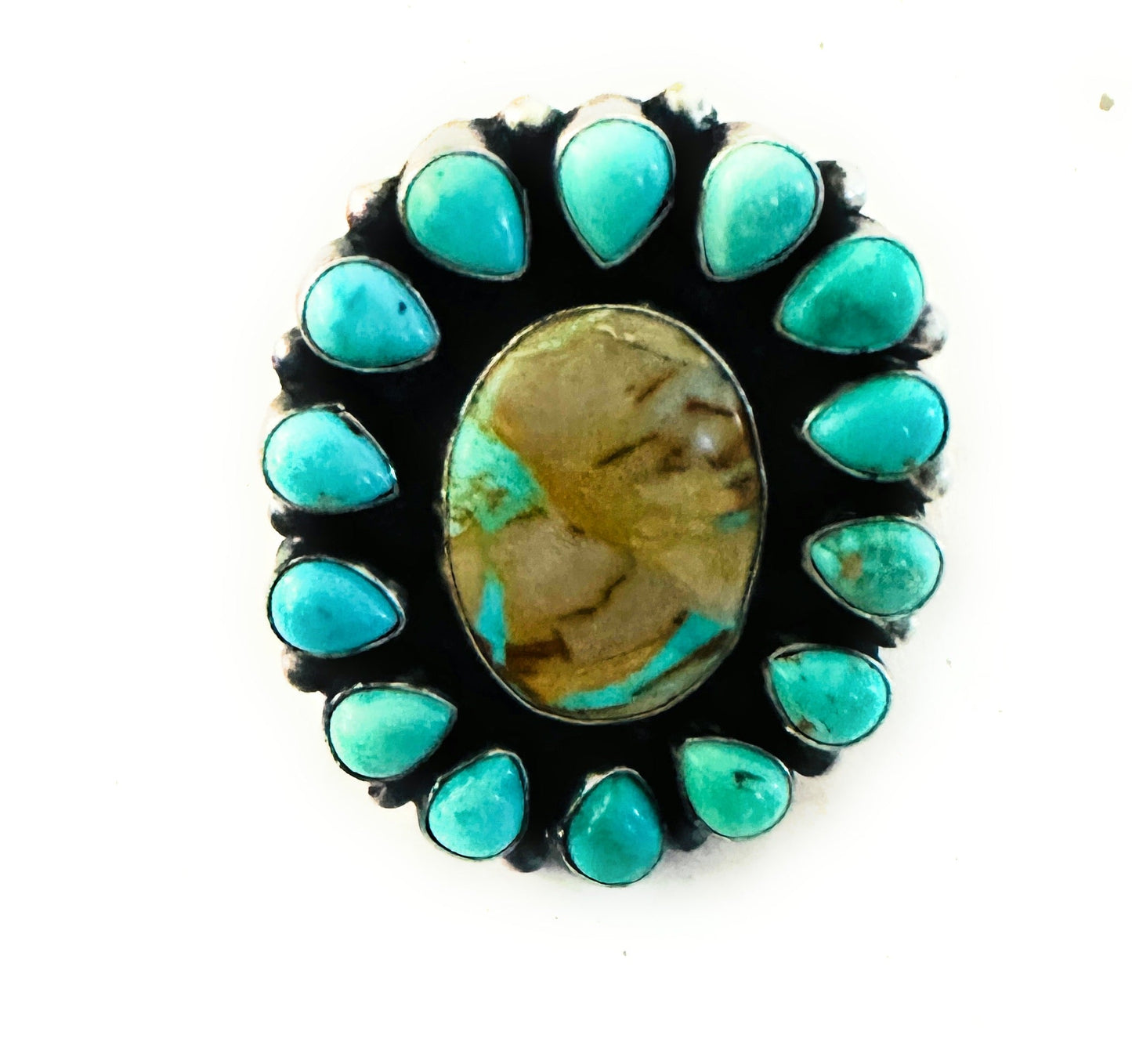 Handcrafted Ribbon Turquoise & Sterling Silver Cluster Ring Size 8