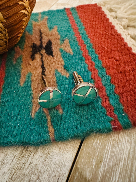 Handcrafted Sterling Silver & Turquoise Inlay Cuff Links