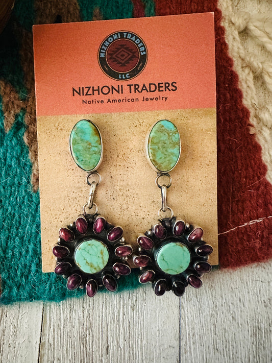 Handcrafted Turquoise, Spiny & Sterling Silver Dangle Earrings by Jacqueline Silver